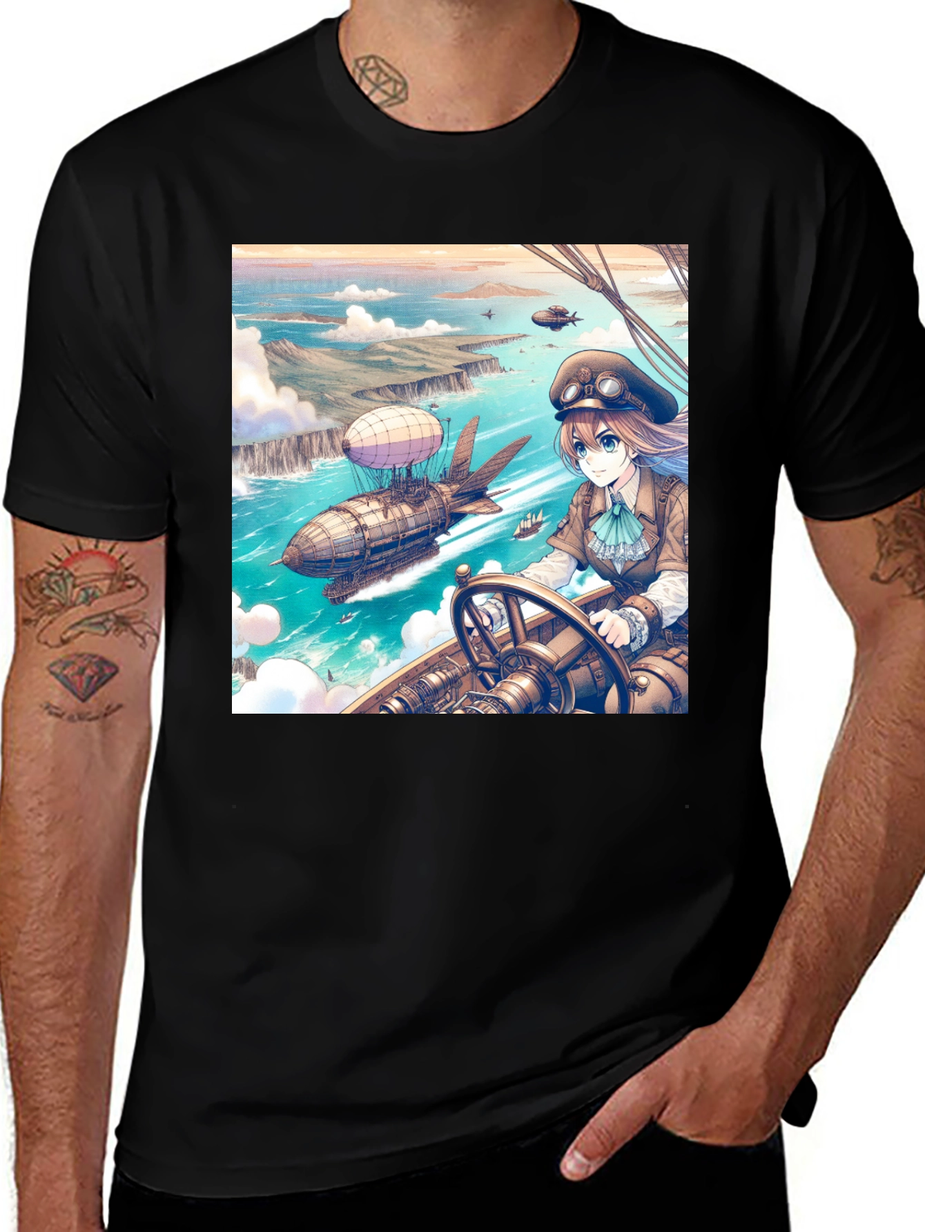 Variant 9 of Anime Airship T-Shirt - Steampunk Style