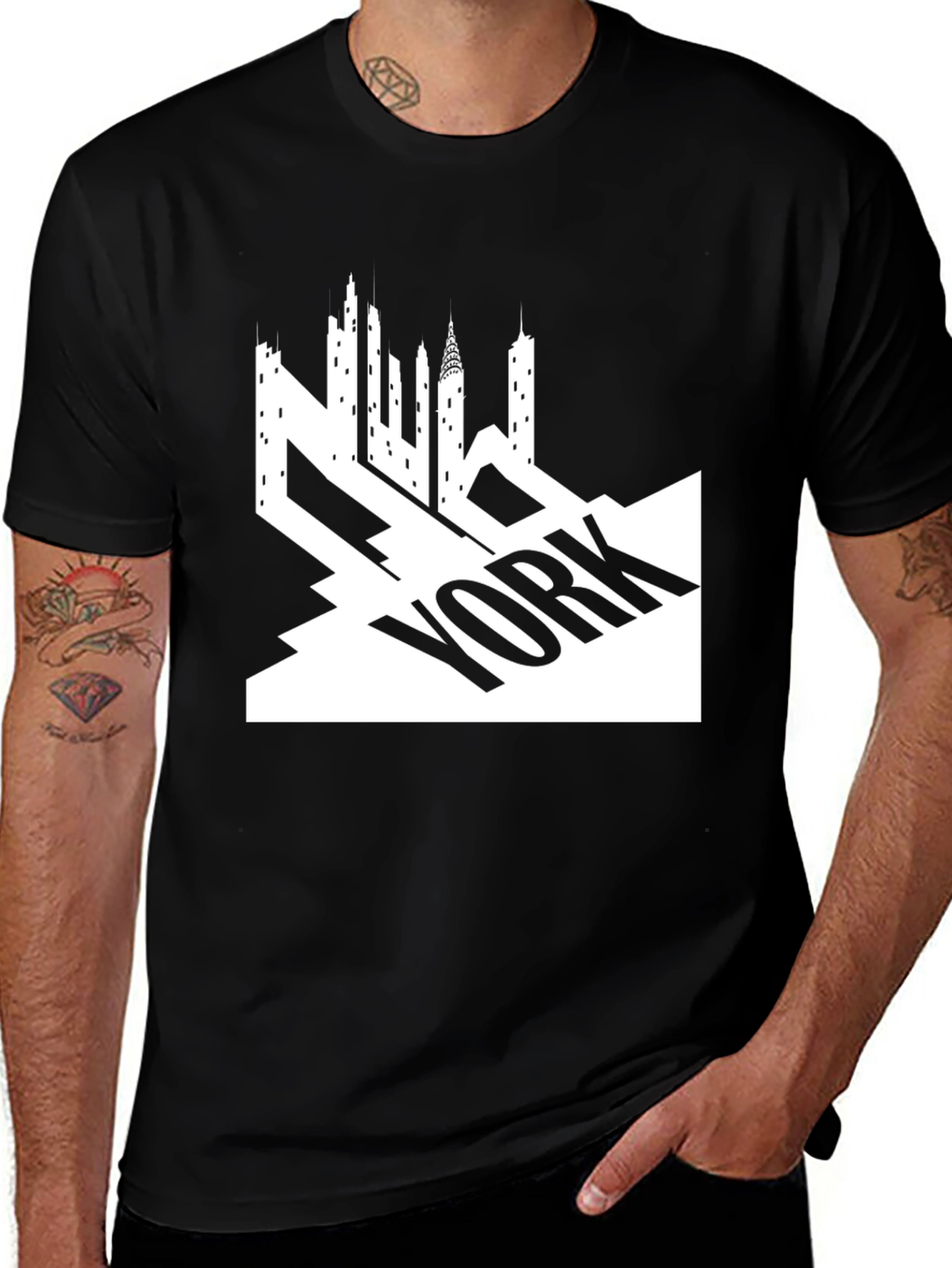 New York Skyline Graphic Tee - Black Cotton T-Shirt