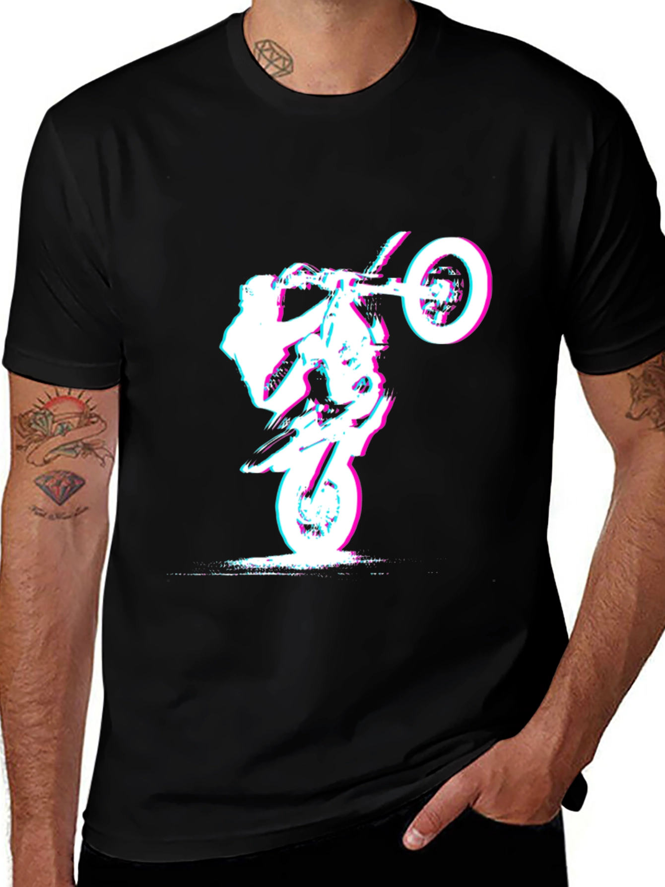 Variant 11 of Motorcycle Stunt Graphic Tee - Black Cotton T-Shirt
