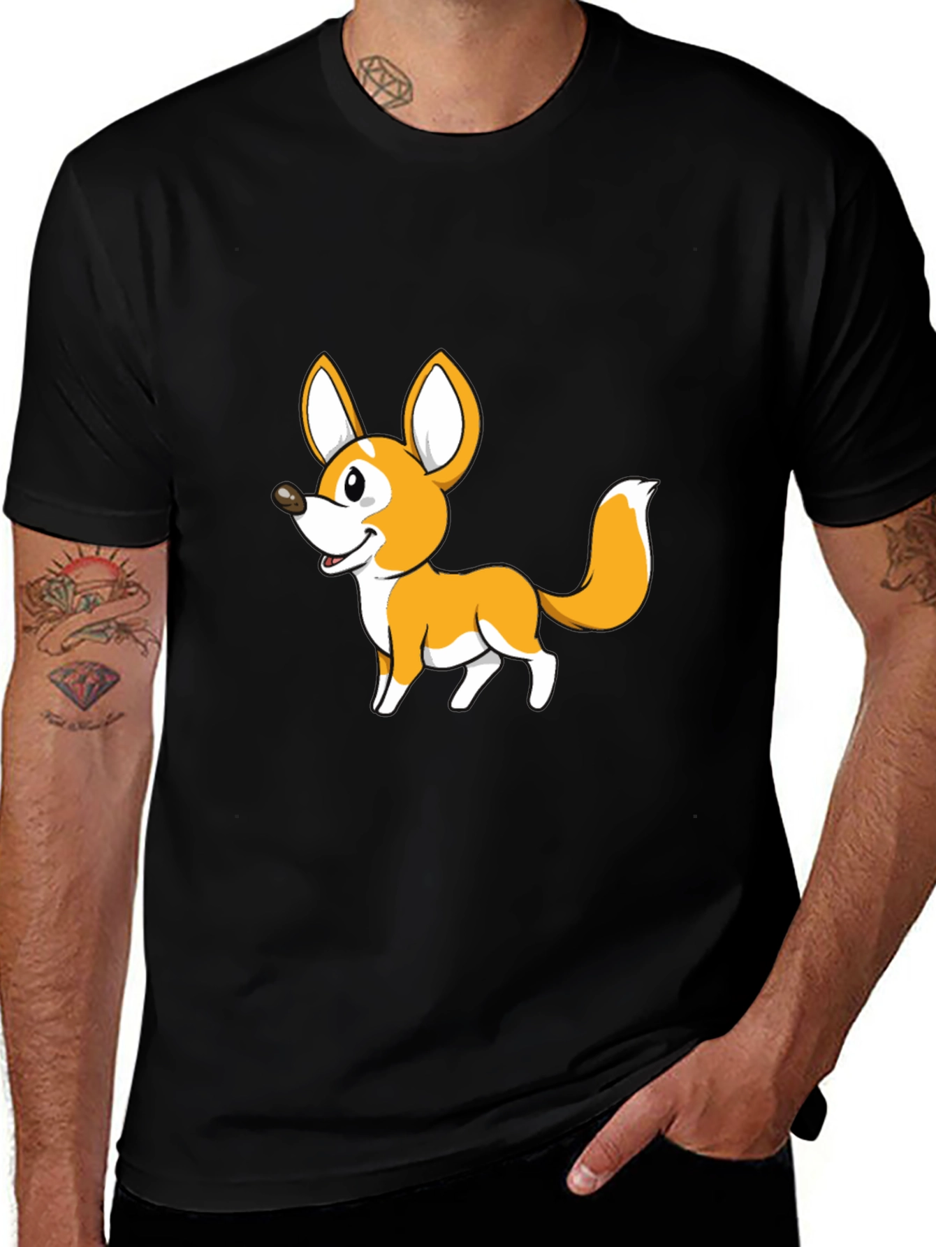 Variant 6 of Cute Cartoon Fox Graphic Tee - Black