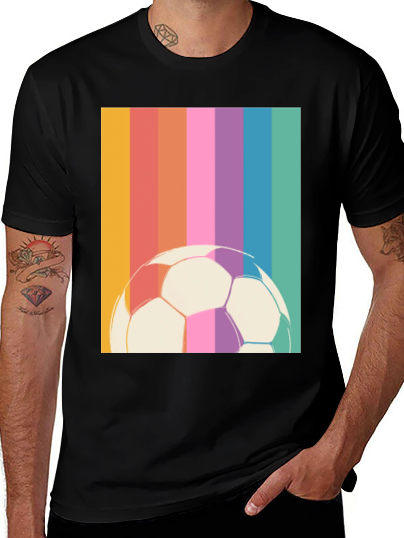 Variant 30 of Retro Rainbow Soccer Ball Graphic Tee