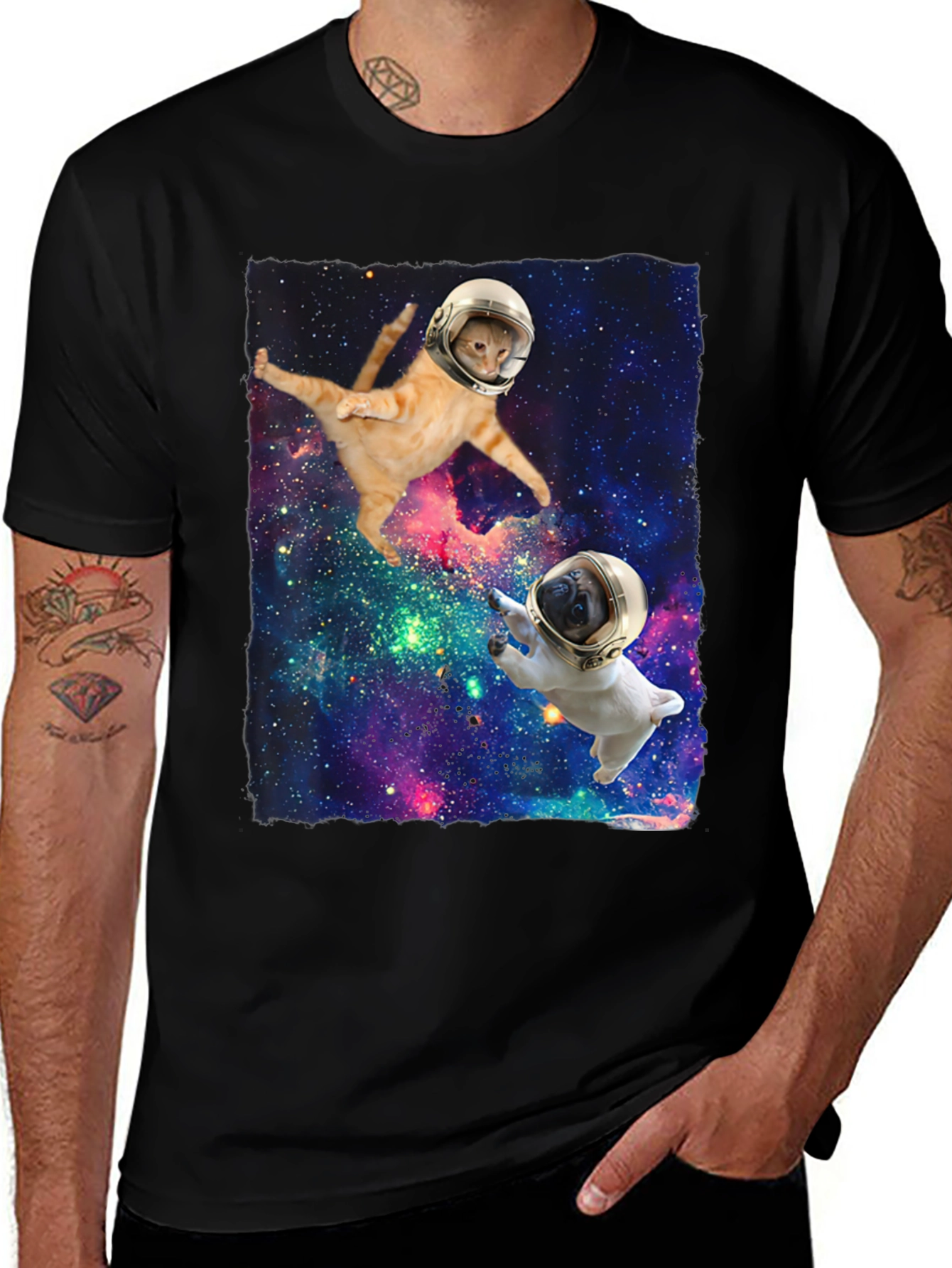 Variant 27 of Cosmic Cat & Dog Astronauts Black T-Shirt