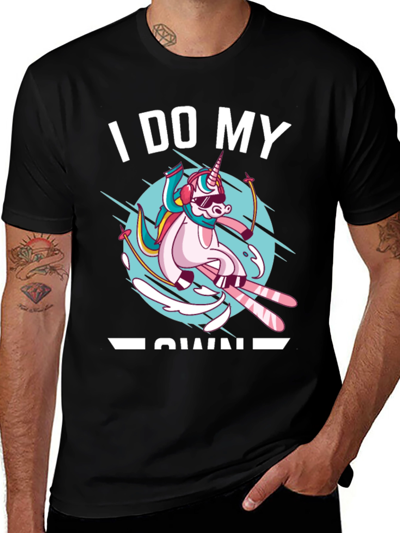 Variant 9 of I Do My Own Stunts Unicorn Skiing T-Shirt