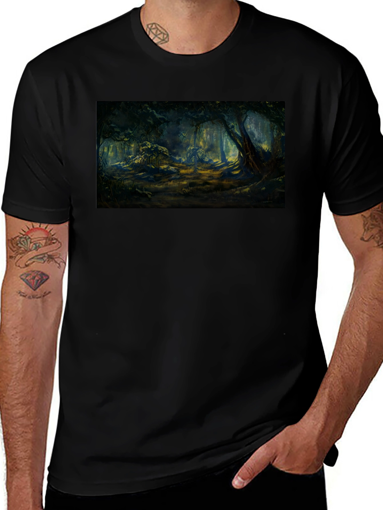Variant 9 of Enchanted Forest Graphic Tee - Black Cotton T-Shirt