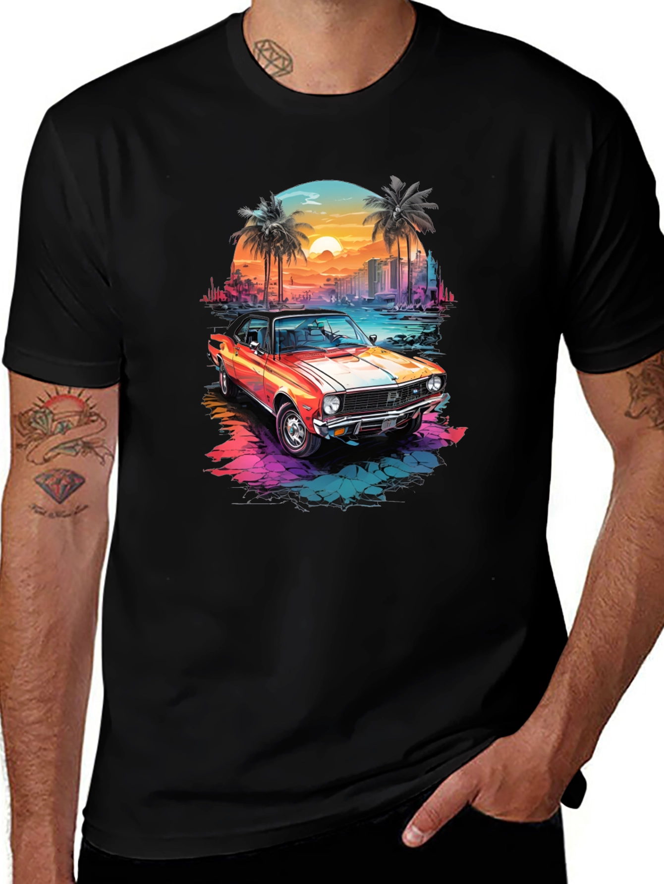 Variant 4 of Retro Sunset Car Graphic Tee