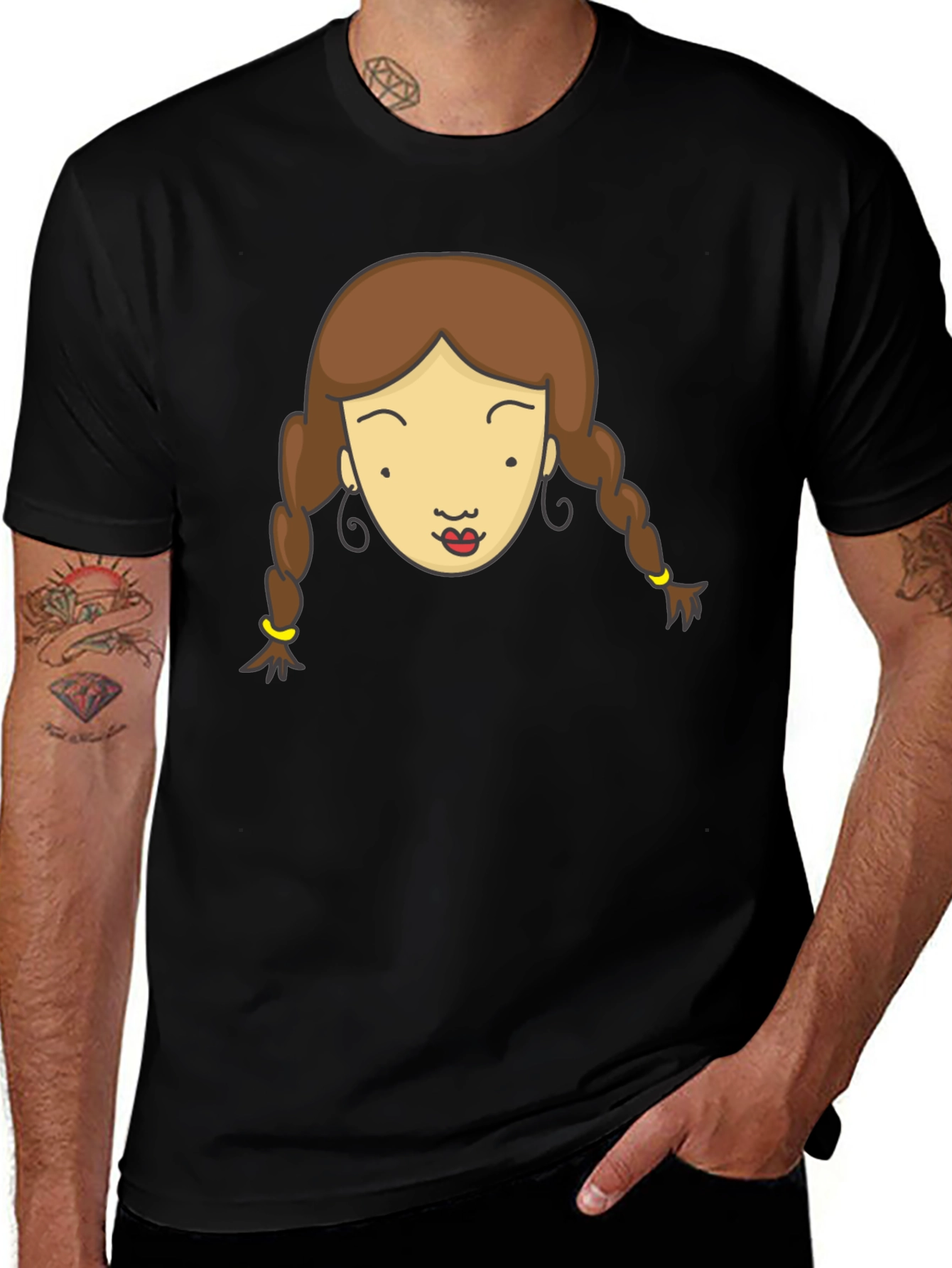 Variant 2 of Cartoon Girl Graphic Tee - Black
