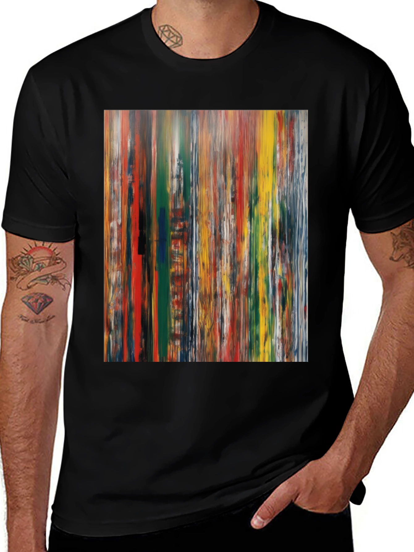 Variant 22 of Abstract Art Print Black T-Shirt - Vivid Color Streaks