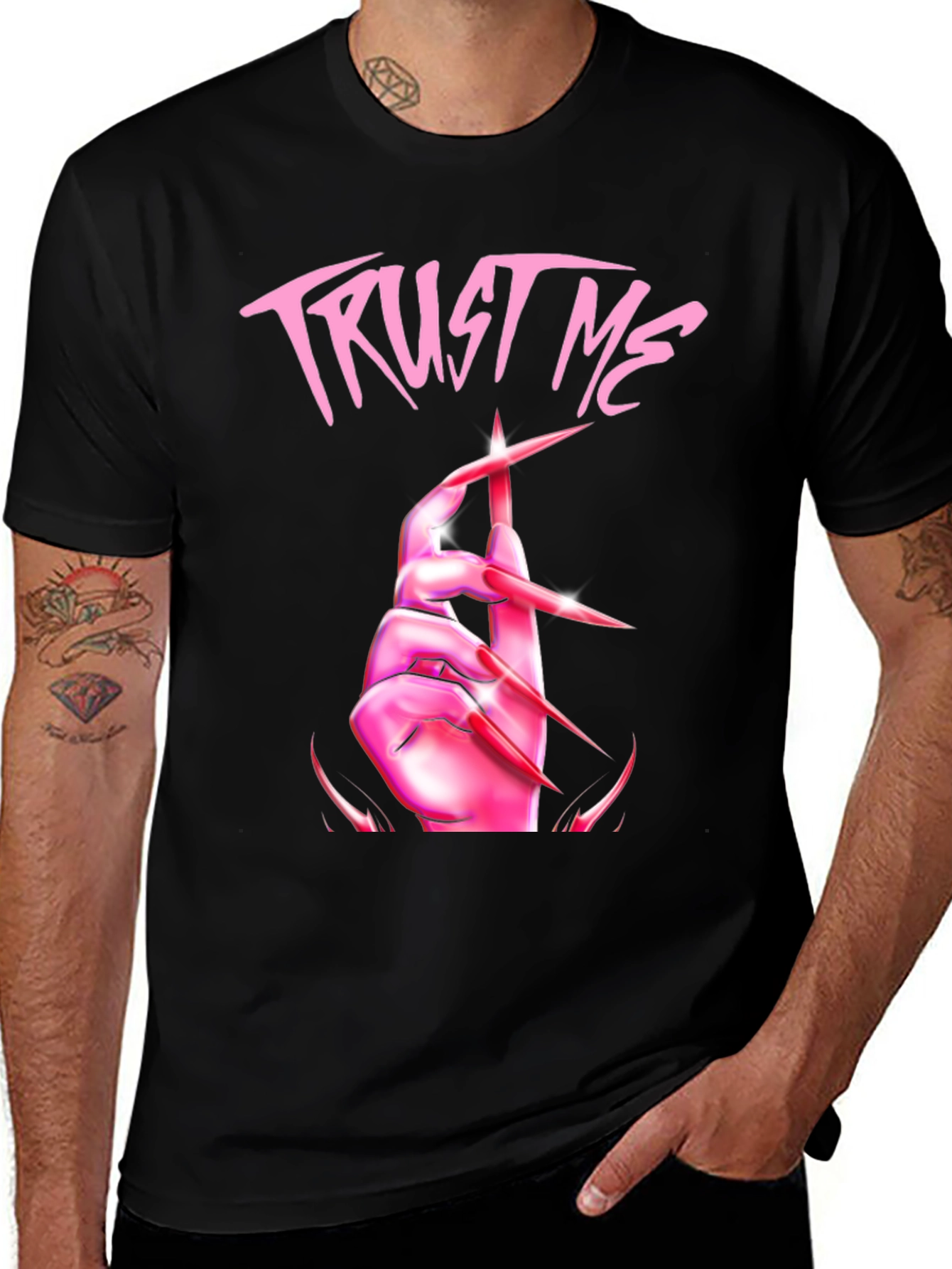 Variant 12 of Trust Me Graphic Tee - Edgy Pink Hand Design
