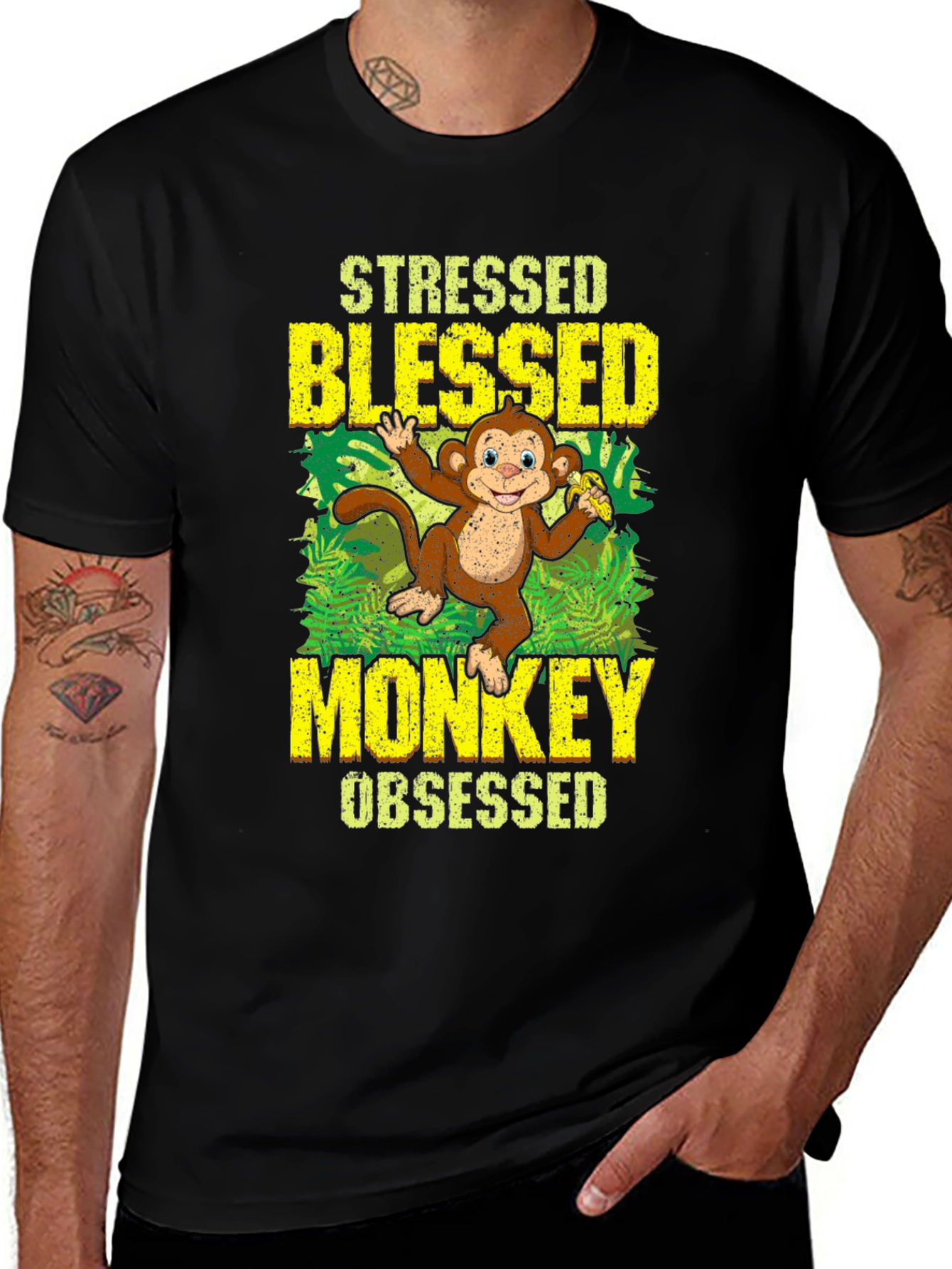 Variant 26 of Stressed Blessed Monkey Obsessed Graphic T-Shirt