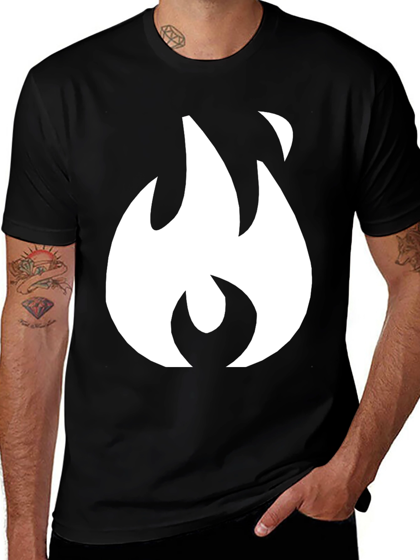 Variant 18 of Black T-Shirt with White Flame Graphic
