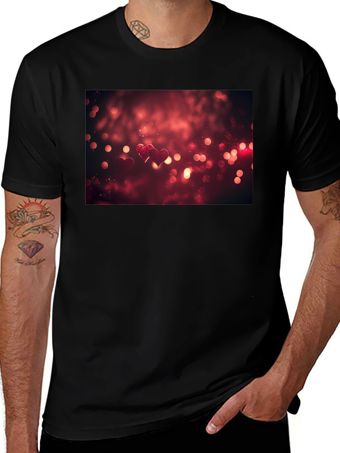 Variant 7 of Heart Bokeh Graphic Tee - Black