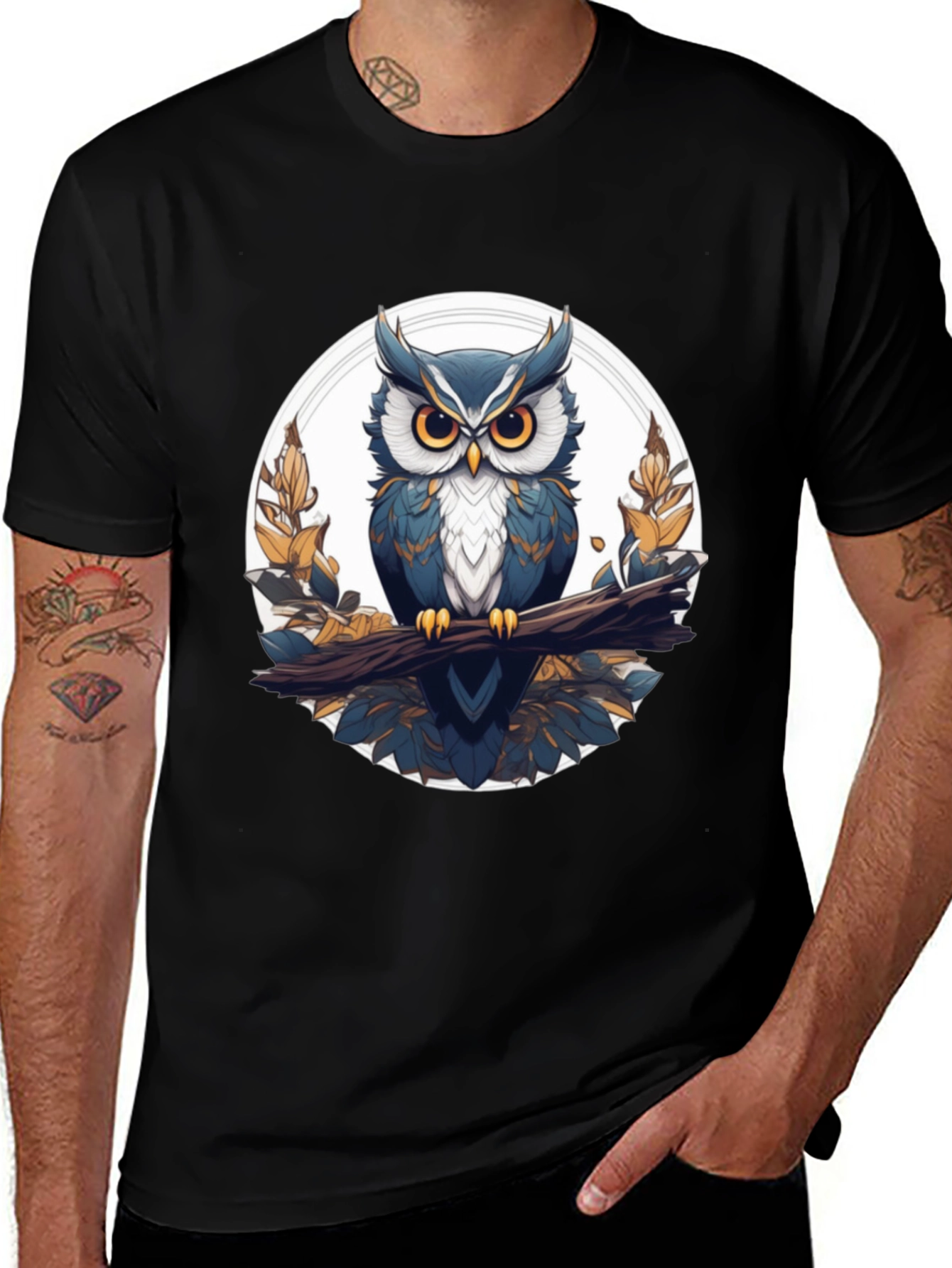 Variant 15 of Stylish Owl Graphic Tee - Black Cotton T-Shirt