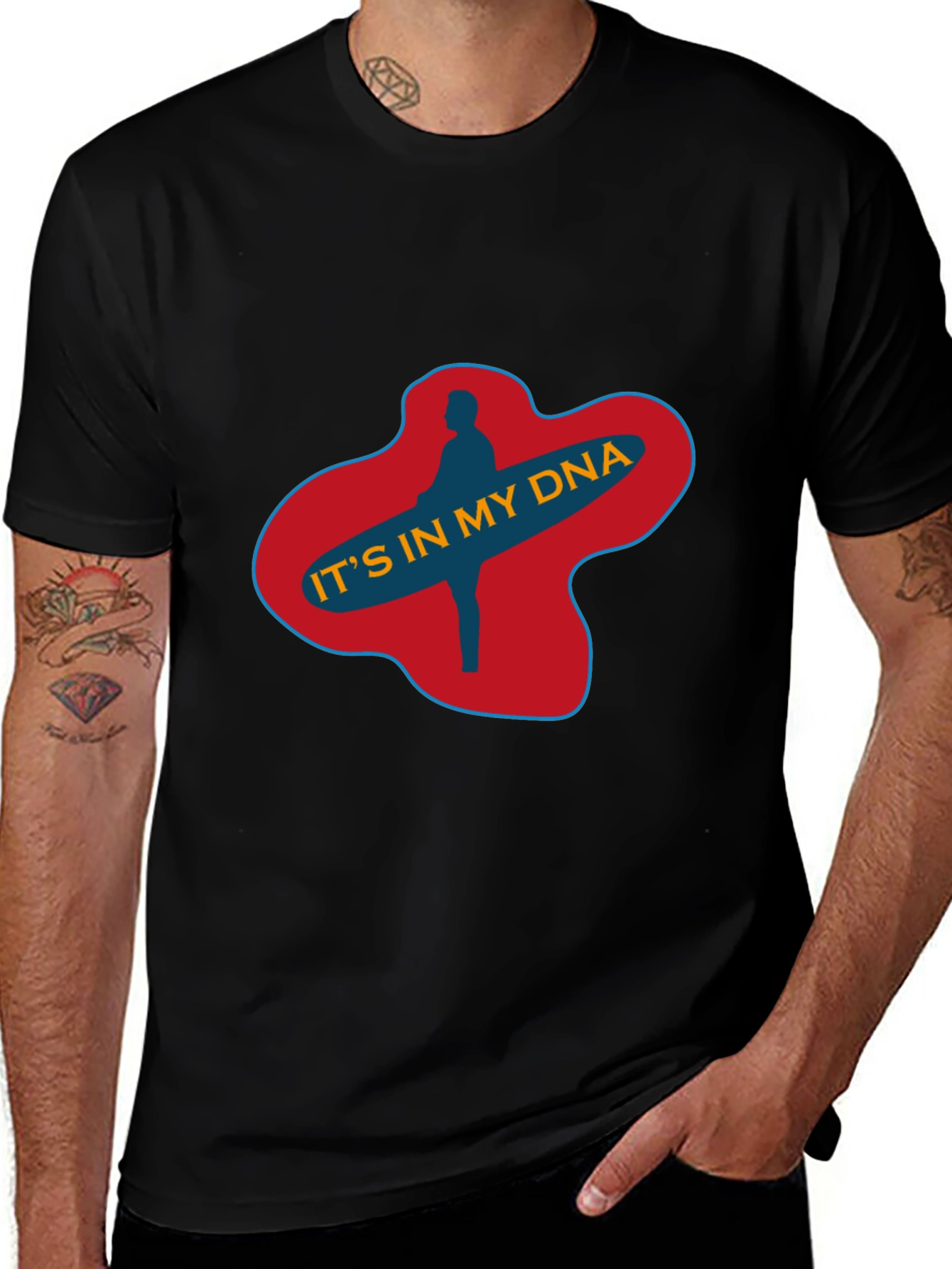 Variant 11 of Surfing DNA Graphic Tee - Black Cotton T-Shirt