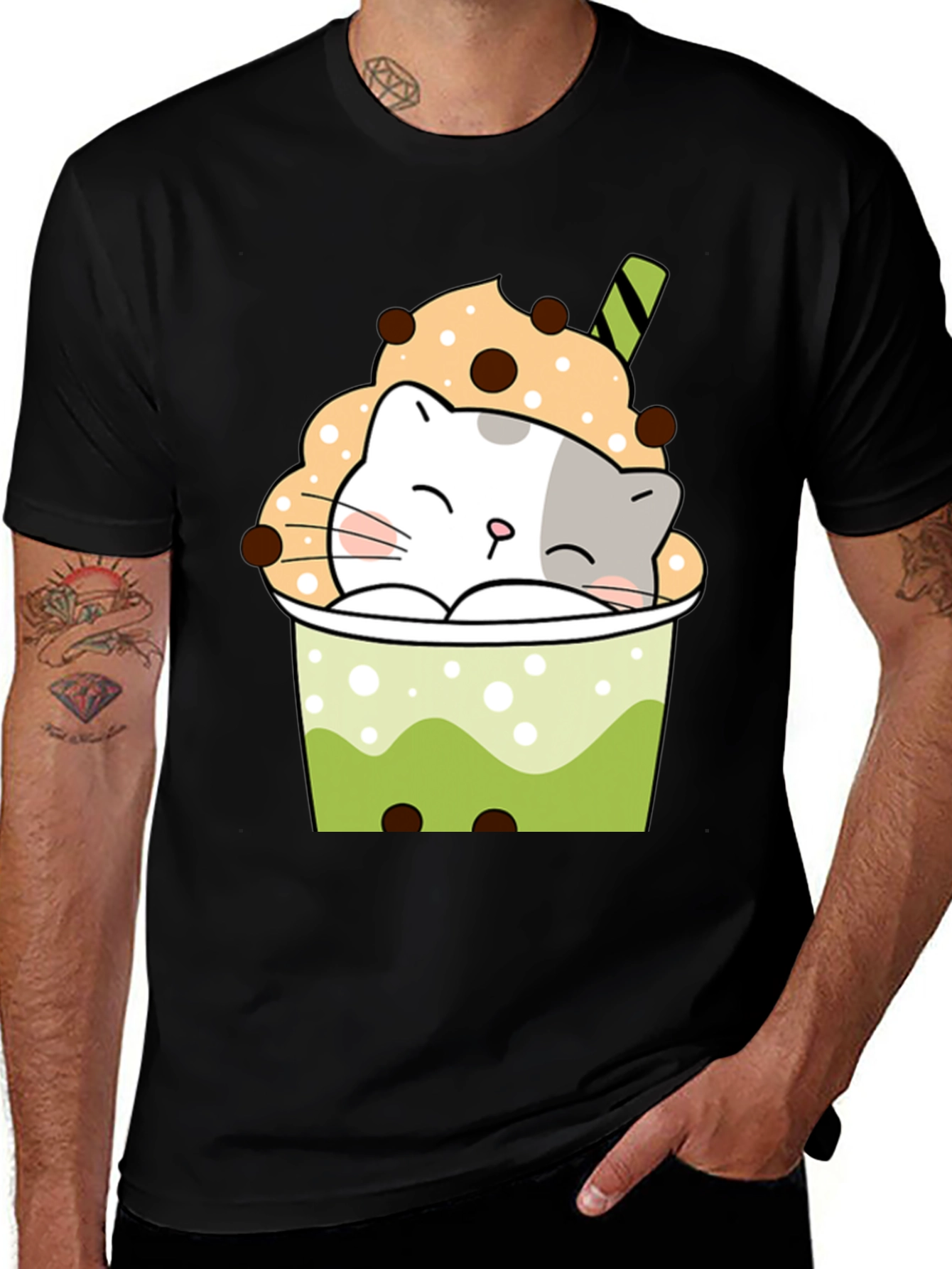 Variant 18 of Cute Cat Boba Tea Graphic T-Shirt