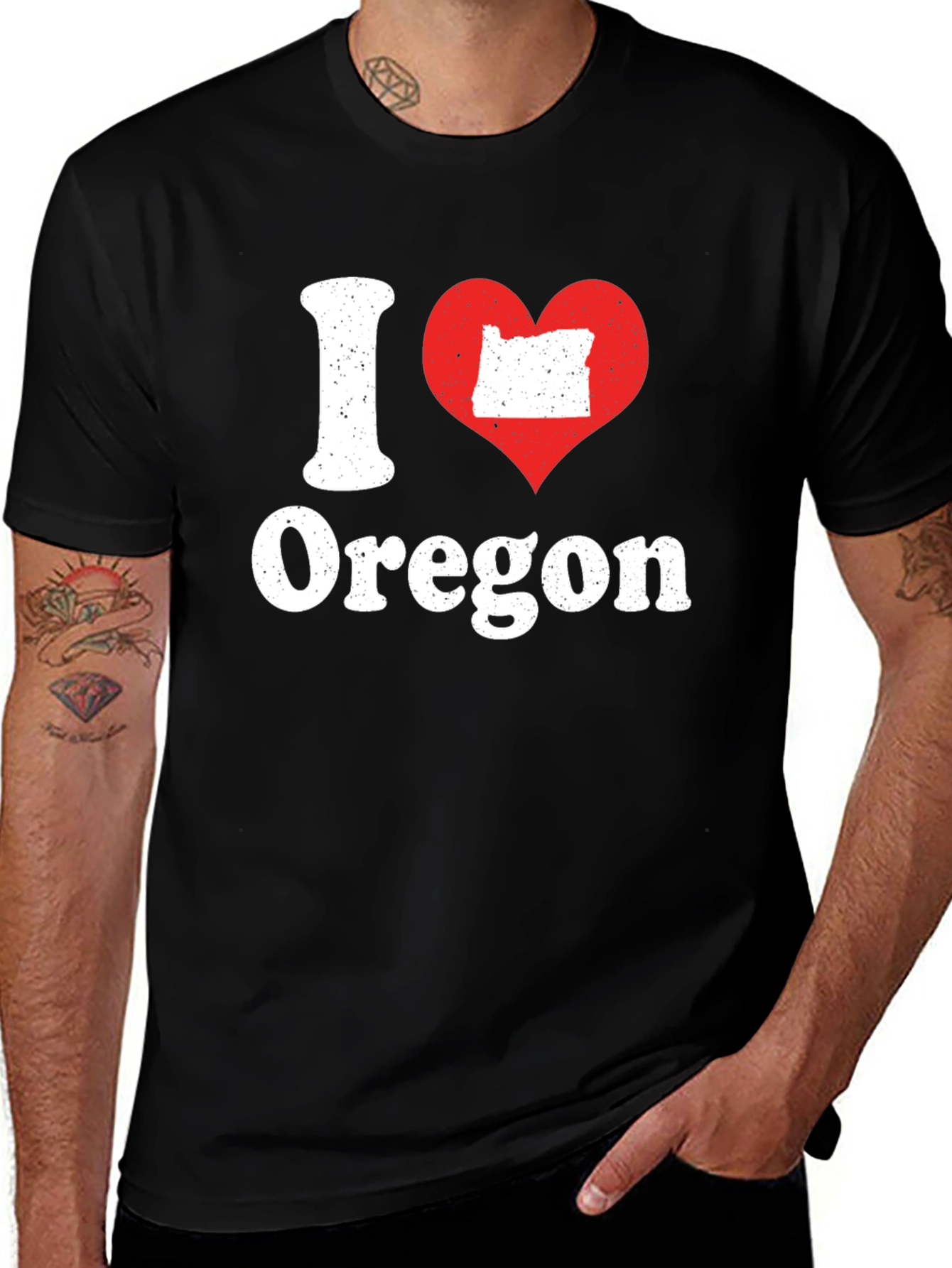 I Love Oregon Graphic Tee - Black Crew Neck Shirt