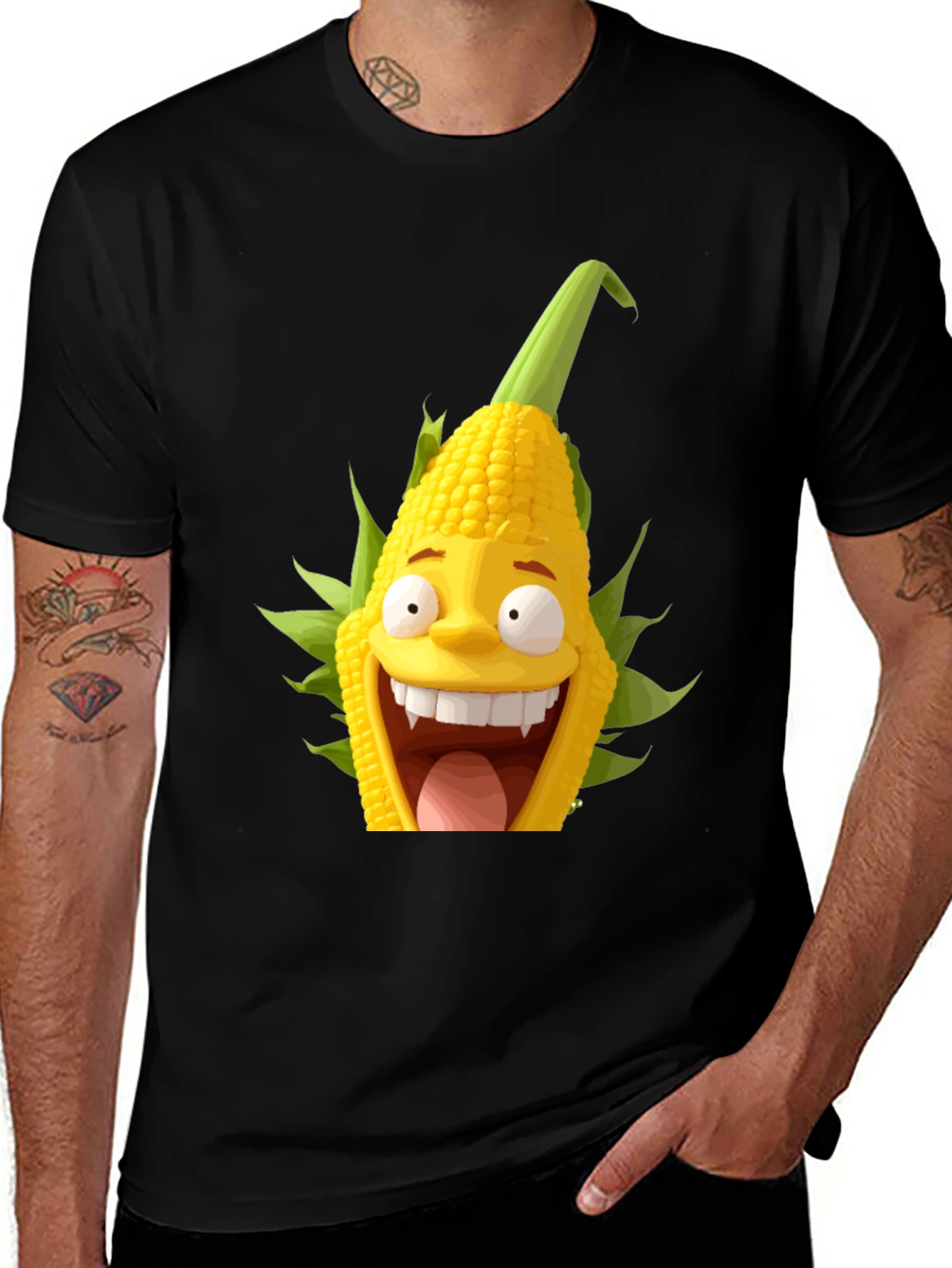 Variant 28 of Funny Corn Graphic Tee - Black Cotton Blend