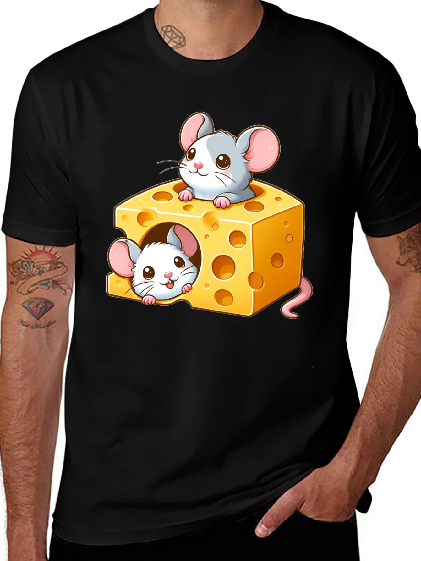 Variant 5 of Cute Mice Cheese T-Shirt - Cartoon Graphic Tee