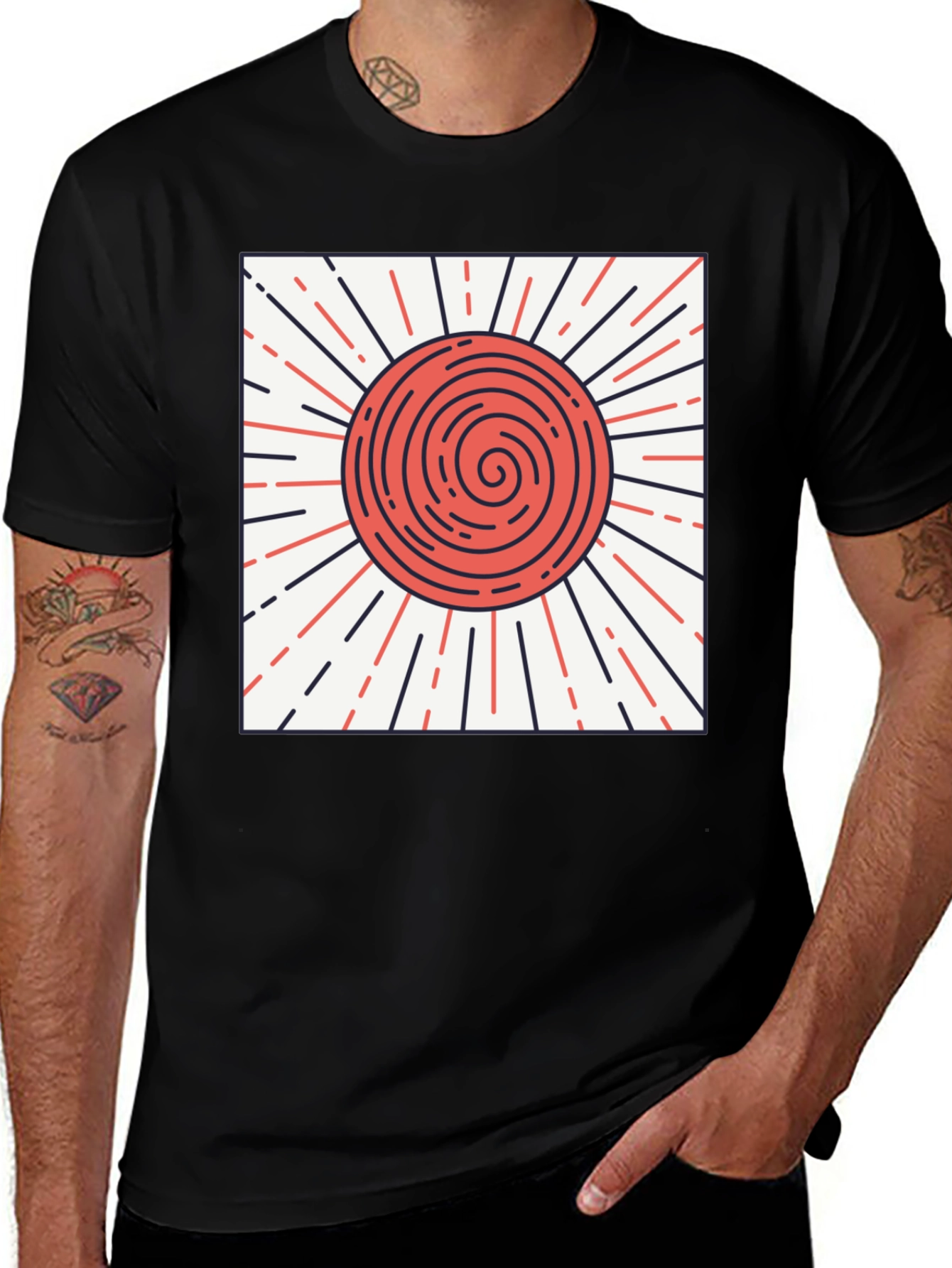 Variant 18 of Geometric Sunburst Graphic Black T-Shirt