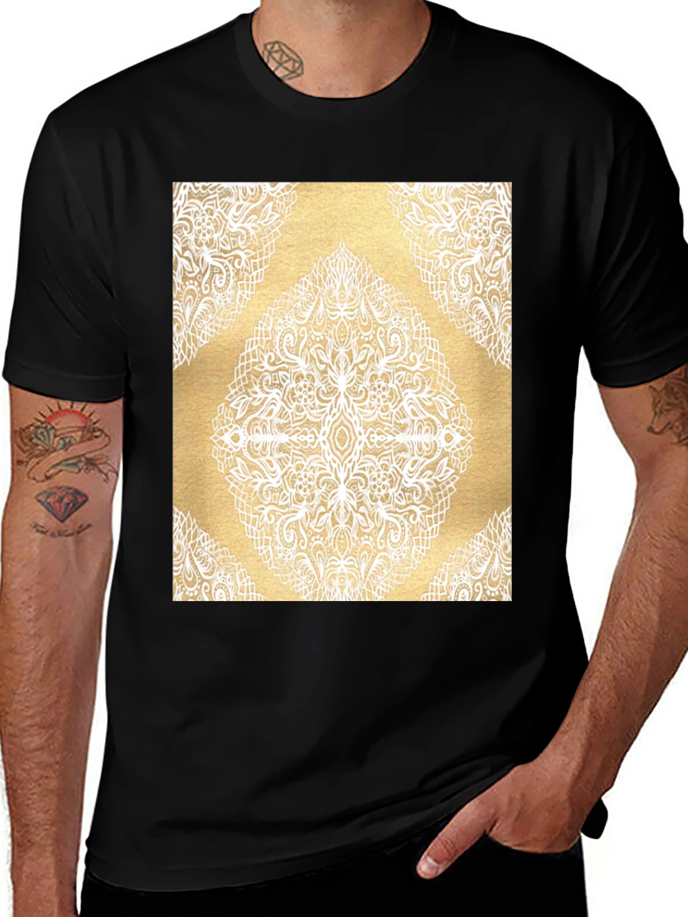 Variant 26 of Gold Lace Design Black T-Shirt