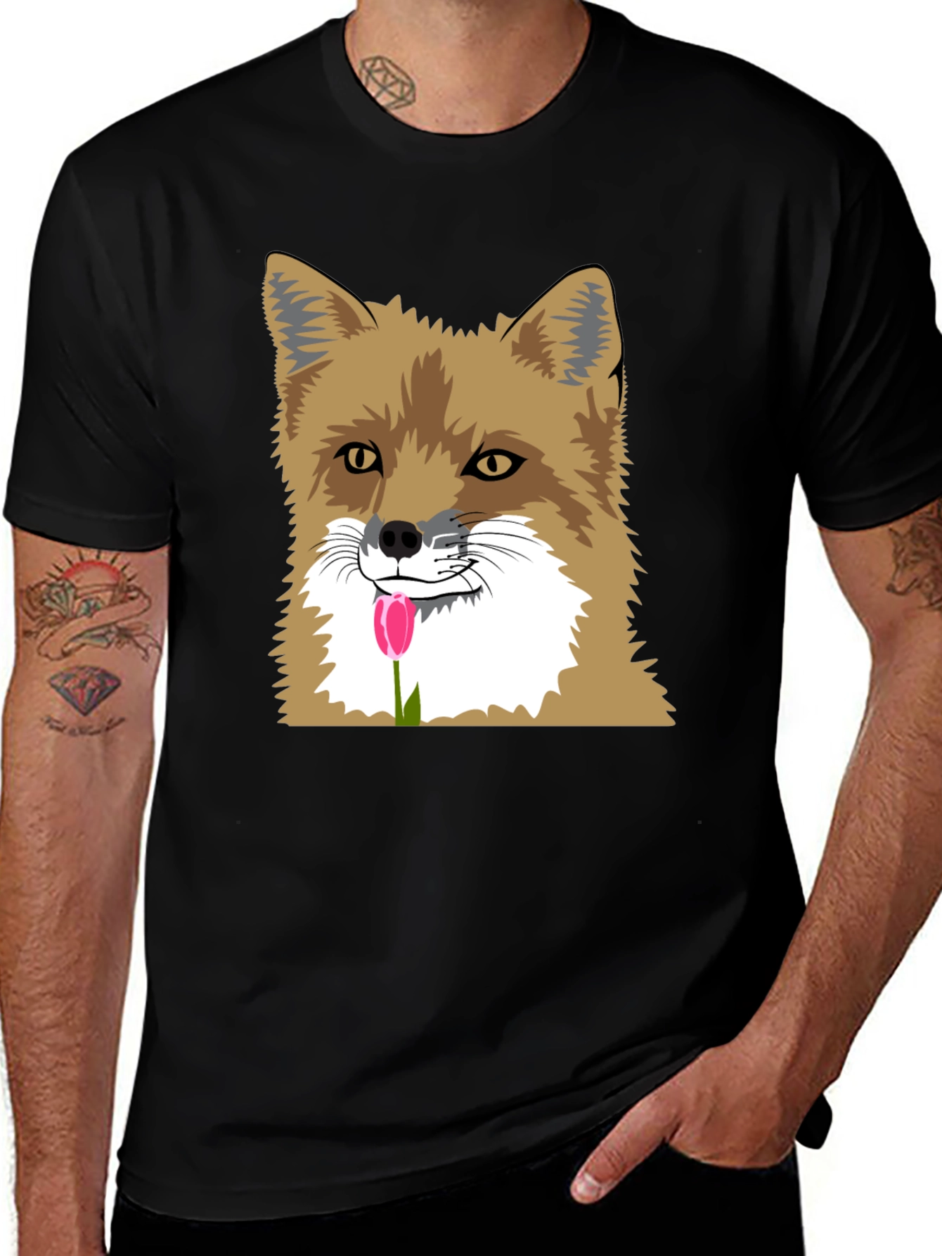 Variant 10 of Fox & Tulip Graphic Tee - Mens Black Short Sleeve Shirt