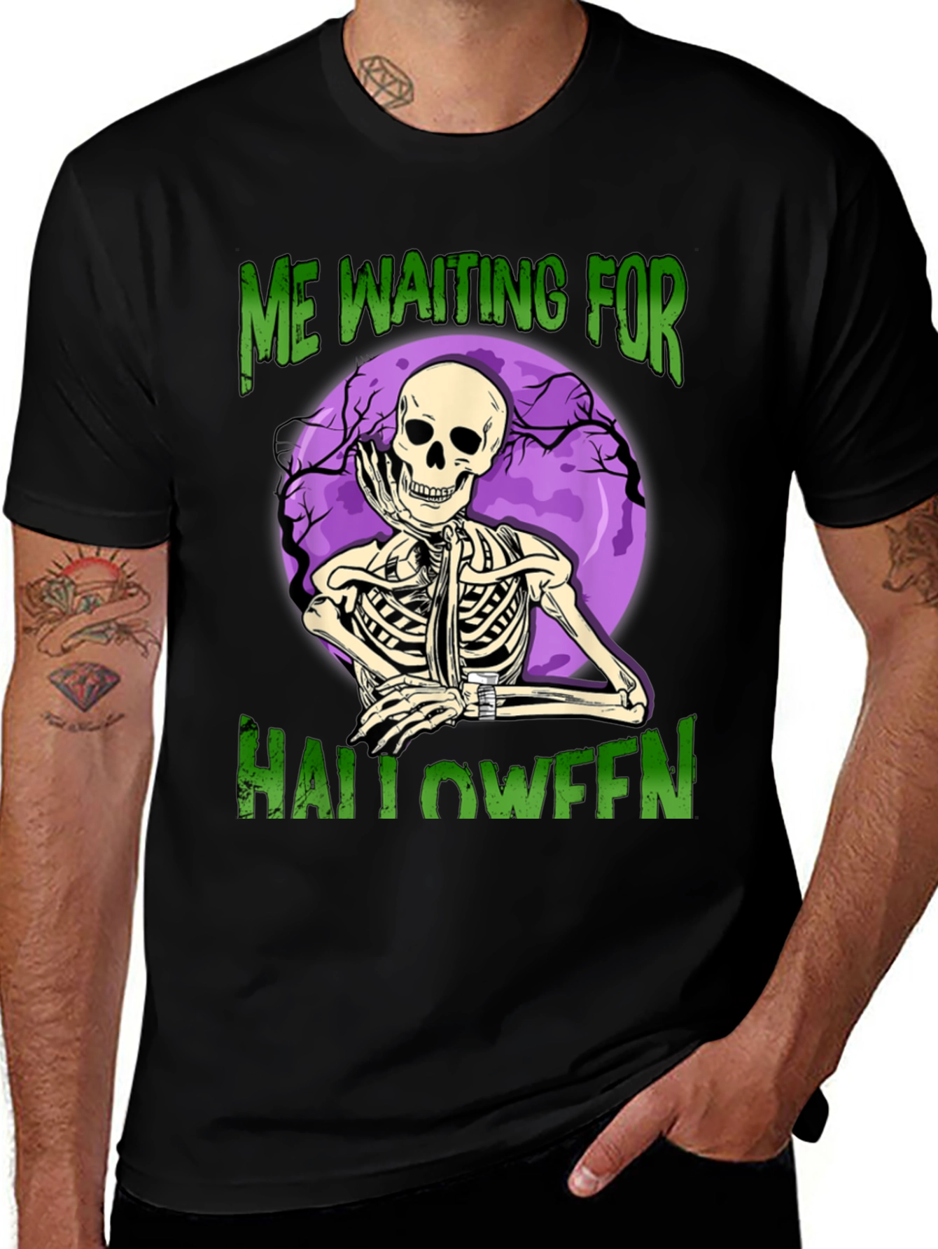 Variant 6 of Halloween Waiting Skeleton Graphic Tee