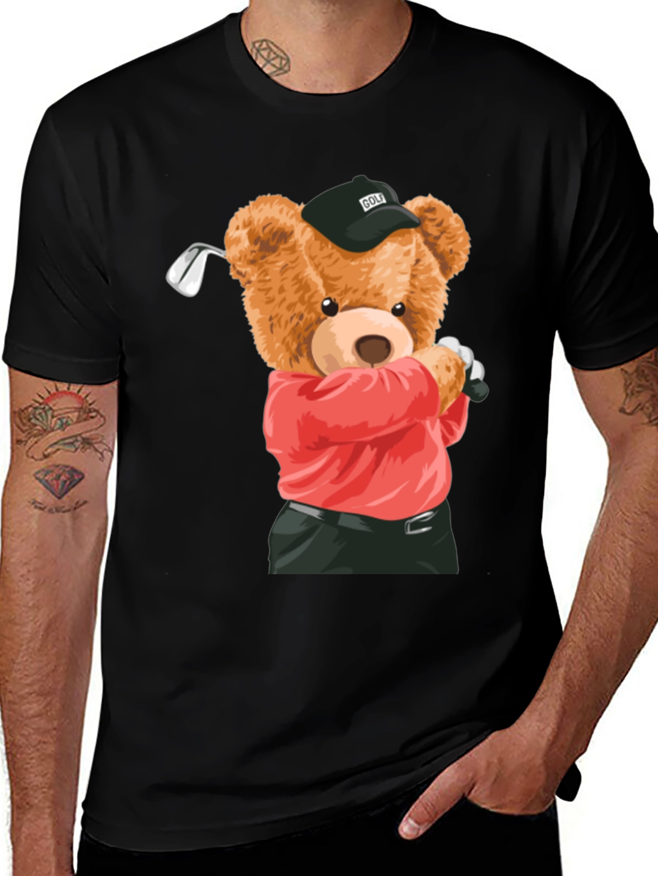 Variant 21 of Golfing Bear Graphic Tee - Black