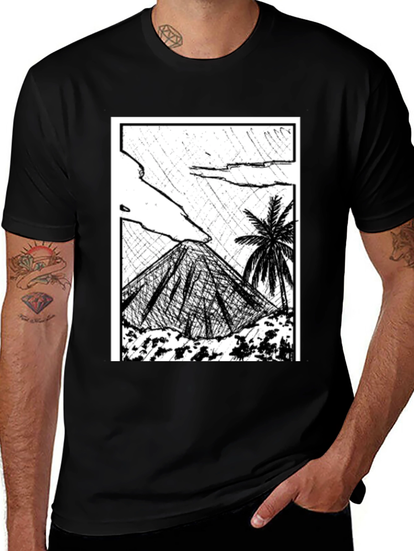 Variant 2 of Volcano Graphic Tee - Black Cotton T-Shirt