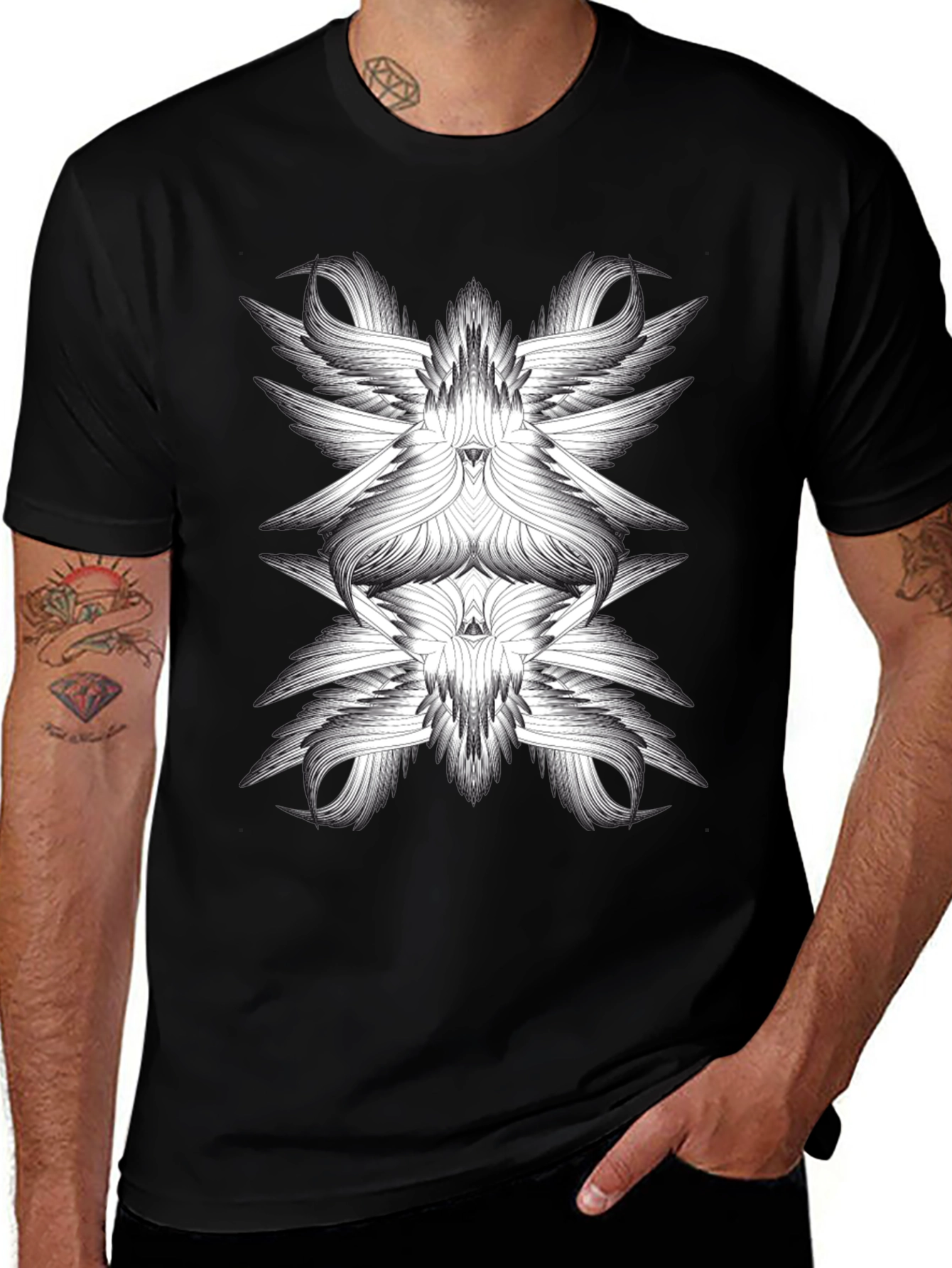 Variant 6 of Abstract Winged Design Black T-Shirt