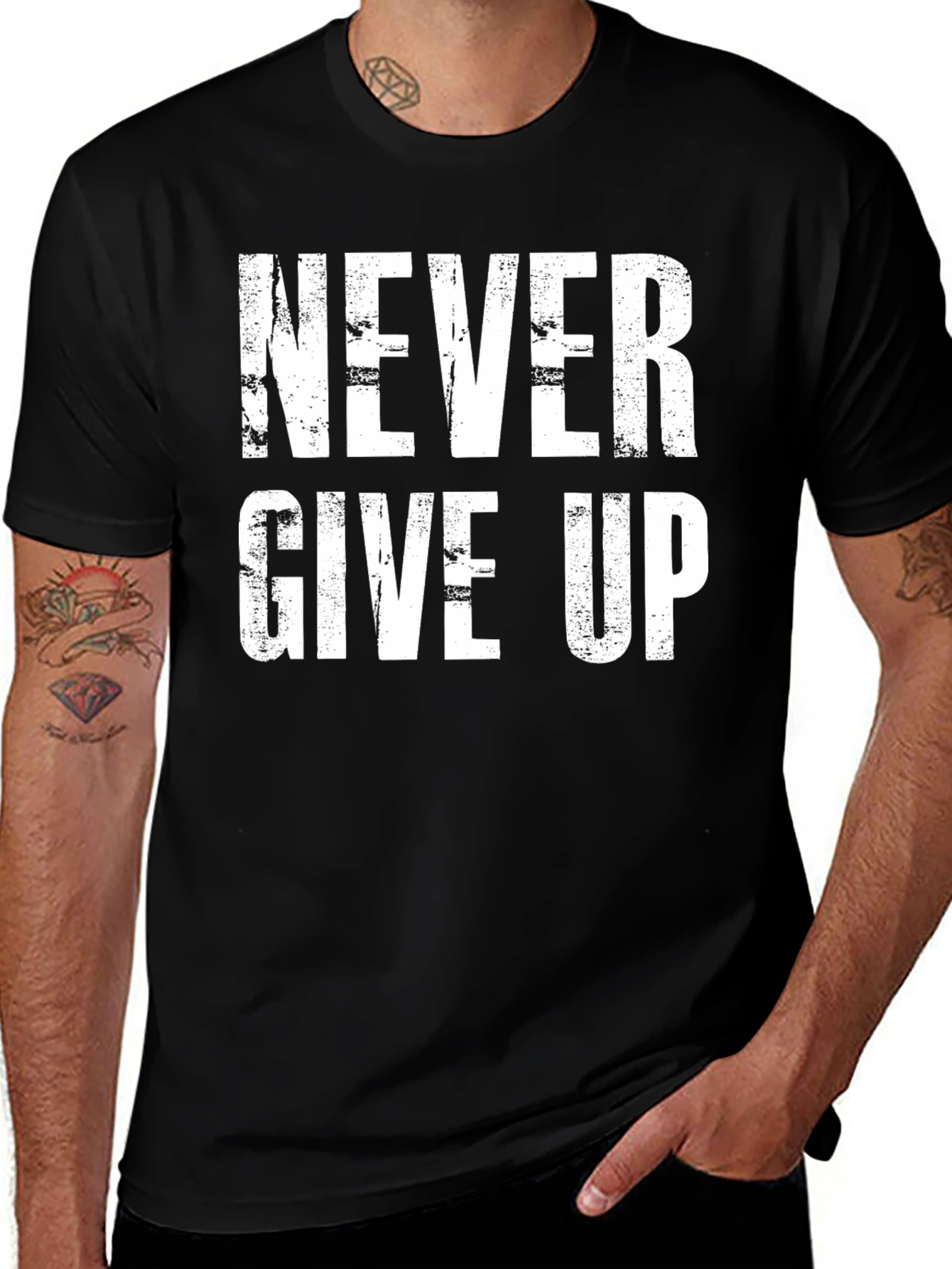 Variant 23 of Never Give Up Graphic Tee - Motivational Black T-Shirt