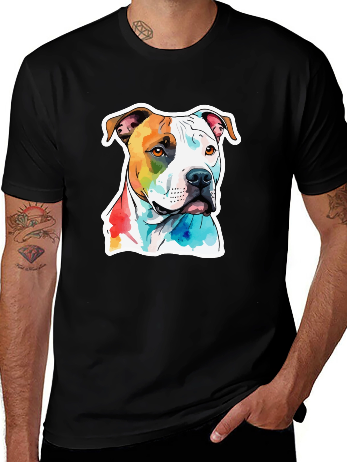 Variant 7 of Watercolor Dog Graphic T-Shirt - Unisex Black Tee