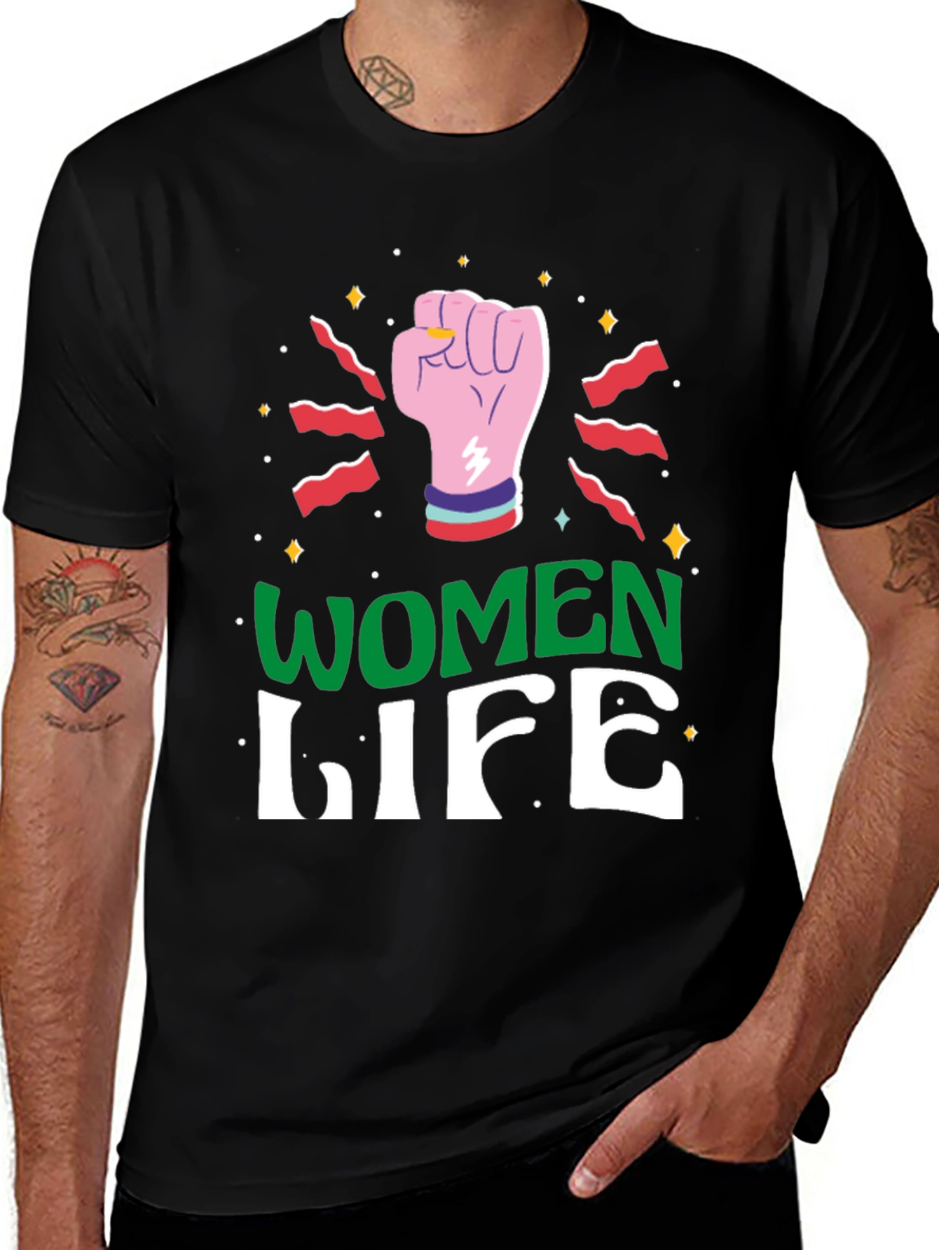 Women Life Fist Graphic Tee - Black