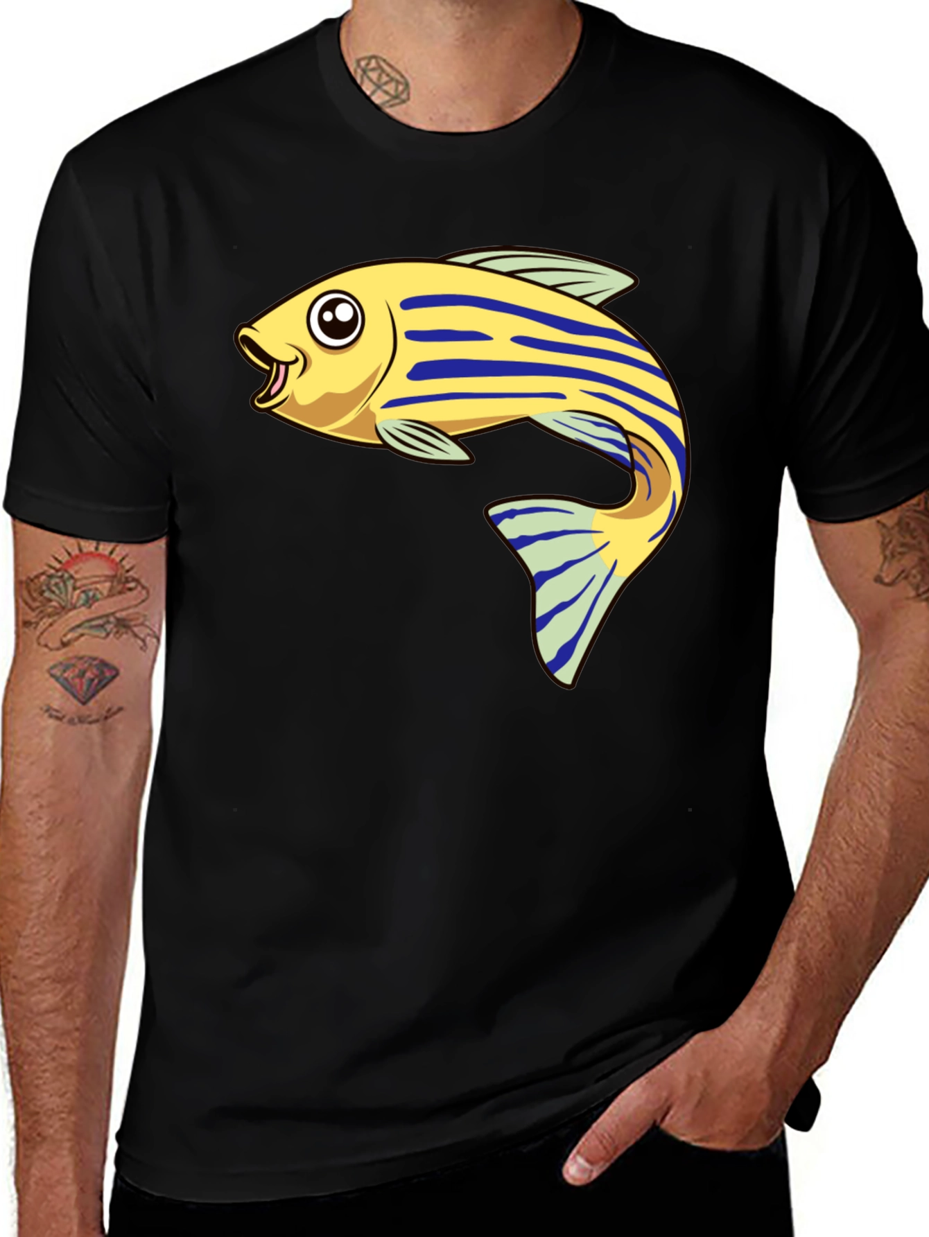 Variant 4 of Cartoon Fish Graphic Tee - Black