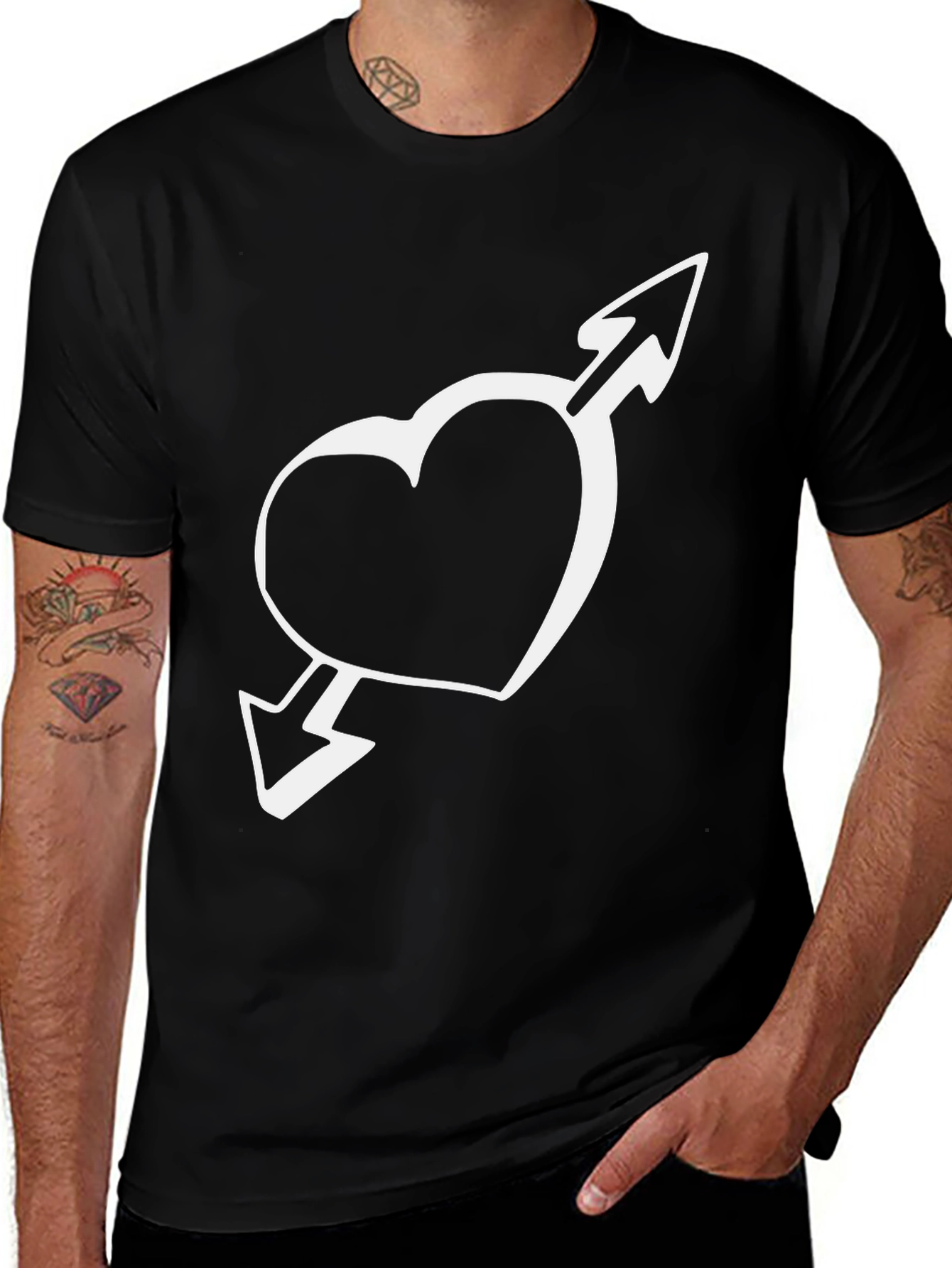 Variant 2 of Heart & Arrow Graphic Tee - Casual Black T-Shirt