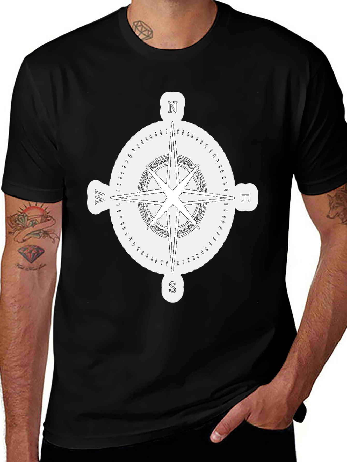 Variant 6 of Compass Rose Graphic T-Shirt - Classic Navigation Design