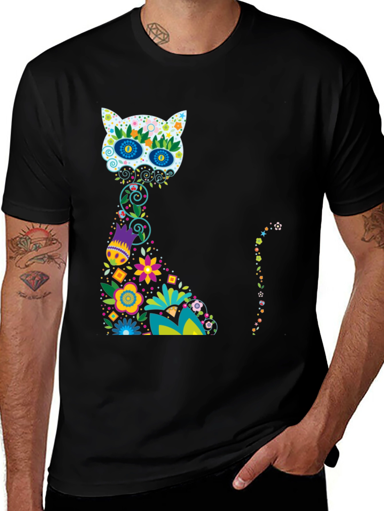 Variant 18 of Sugar Skull Cat Black T-Shirt