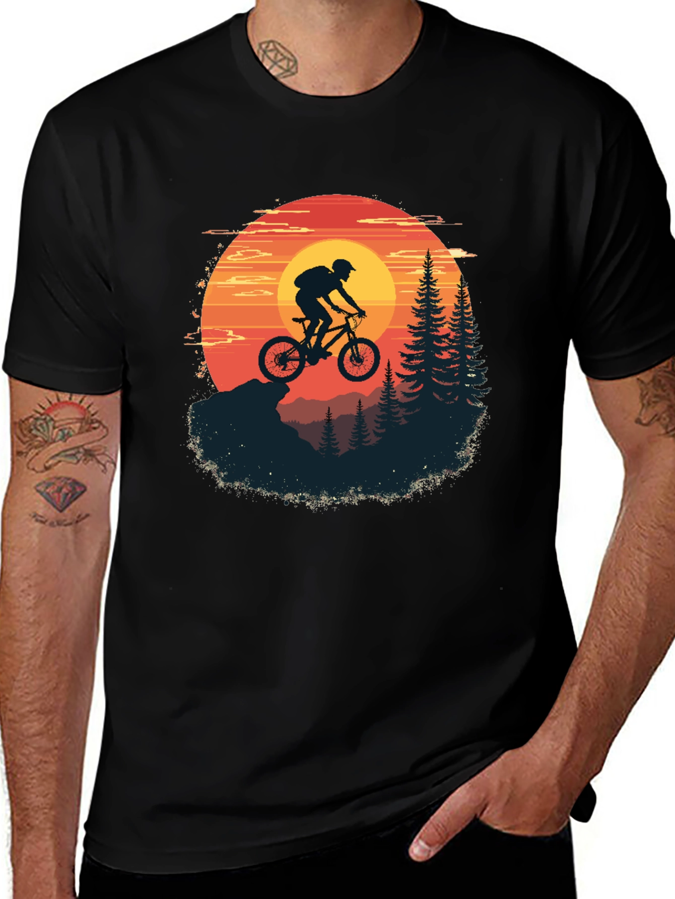 Variant 14 of Mountain Biker Sunset T-Shirt Adventure Outdoors Graphic Tee