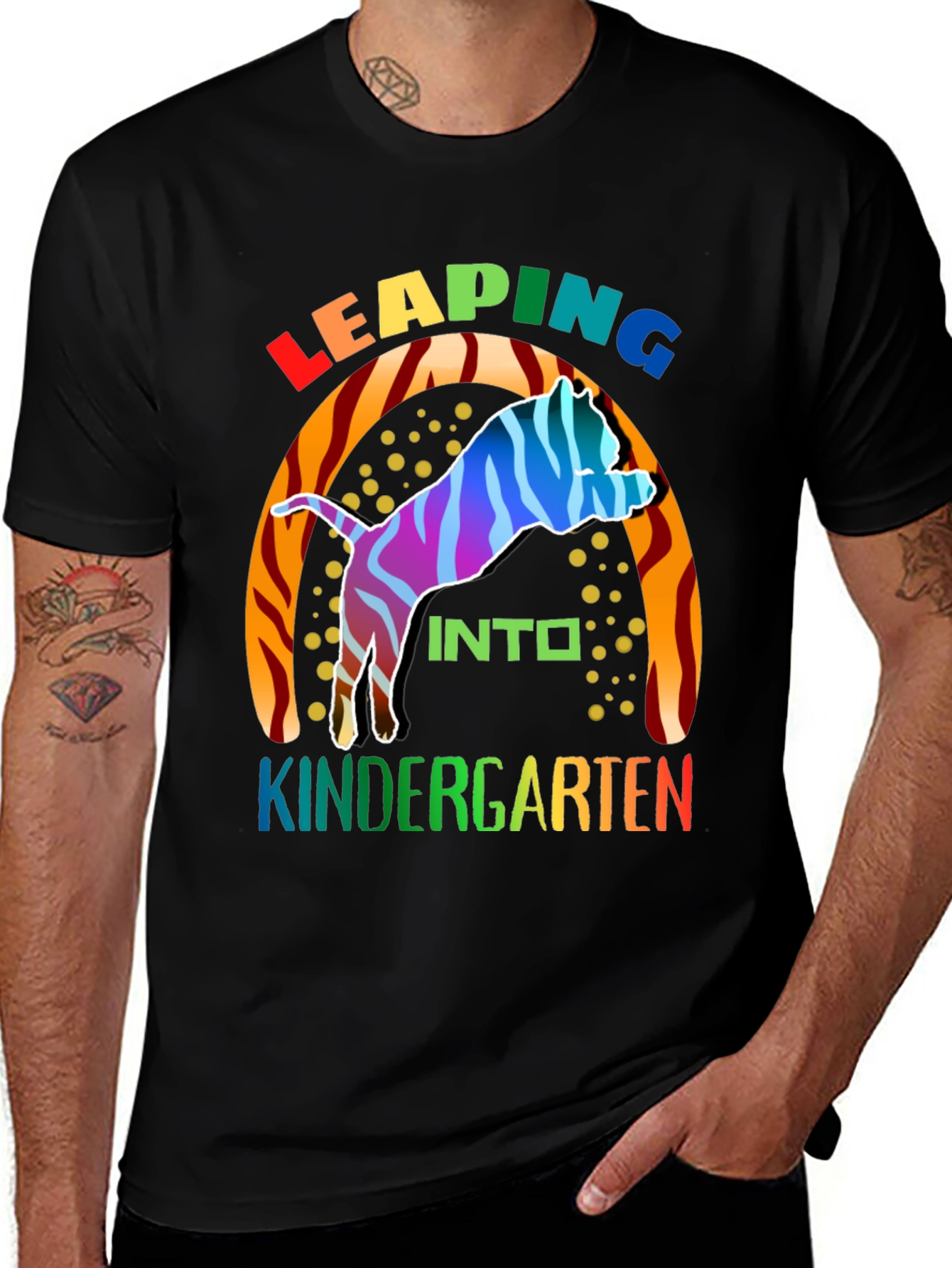 Variant 21 of Leaping Into Kindergarten Colorful Cat T-Shirt