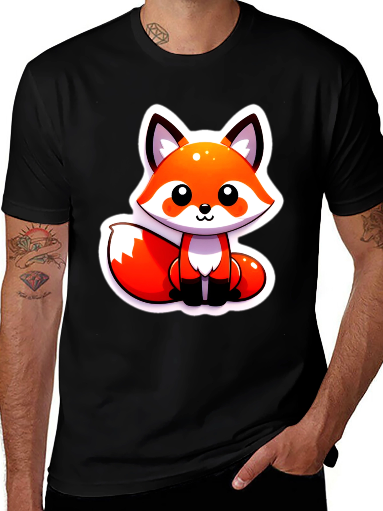 Variant 19 of Cute Cartoon Fox Graphic Tee - Soft Black Unisex Shirt