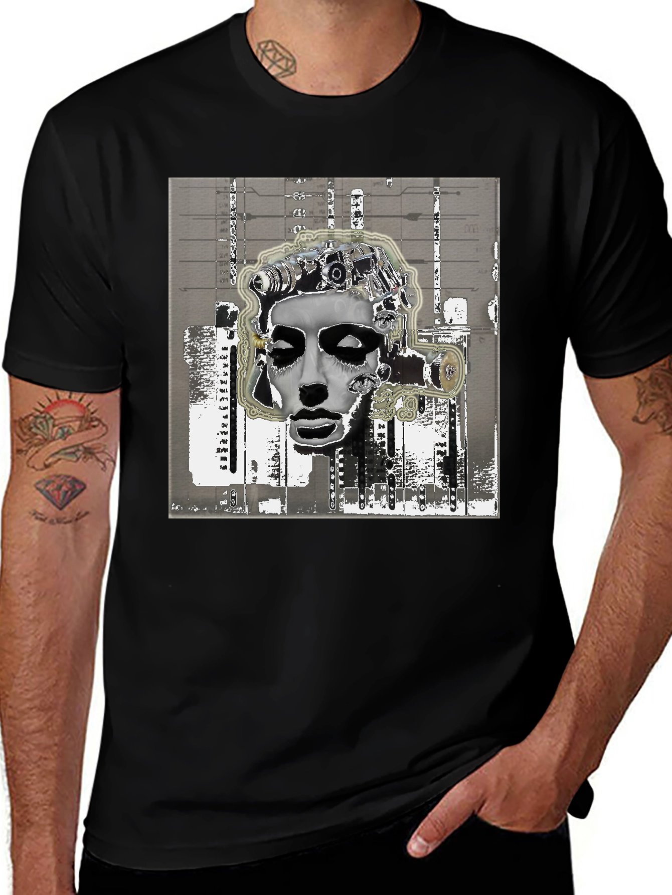 Variant 19 of Abstract Surrealist Graphic Print Black T-Shirt