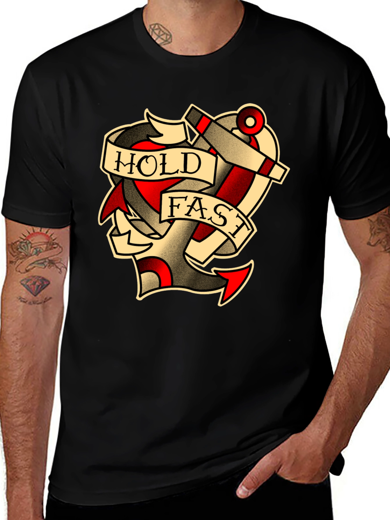 Variant 27 of Hold Fast Anchor Tattoo Graphic Tee - Black Cotton T-Shirt