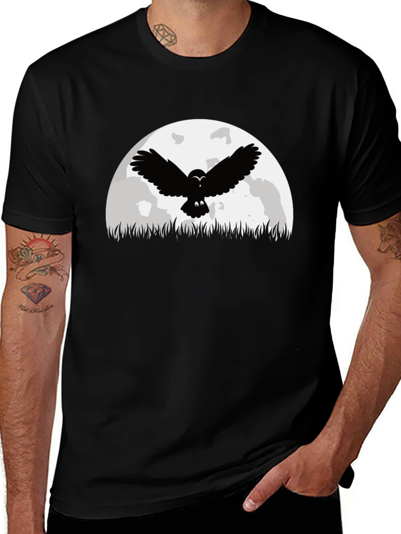 Variant 15 of Owl Moon Graphic Tee - Black Cotton T-Shirt