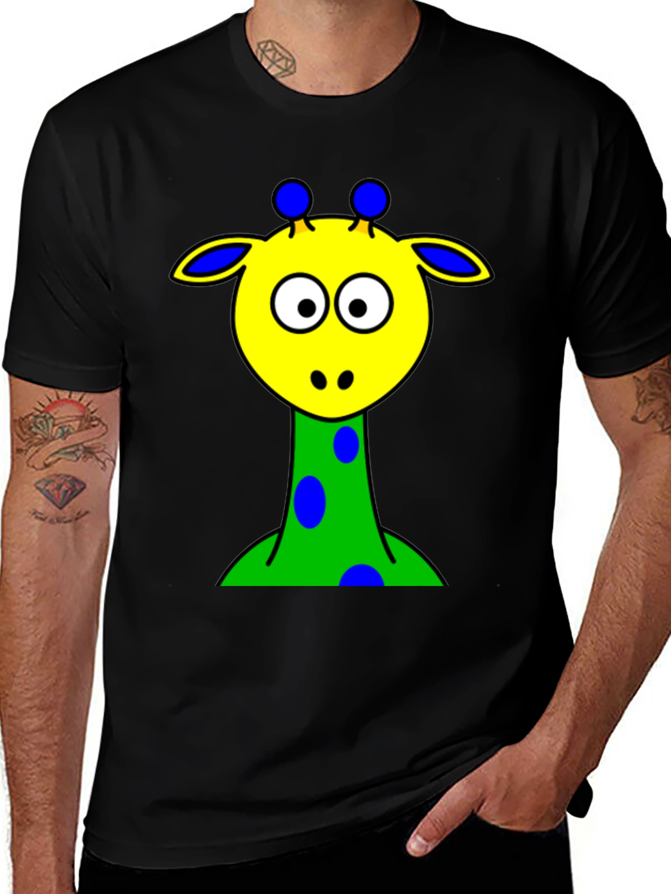 Variant 7 of Cartoon Giraffe Graphic Tee - Quirky & Fun Black T-Shirt