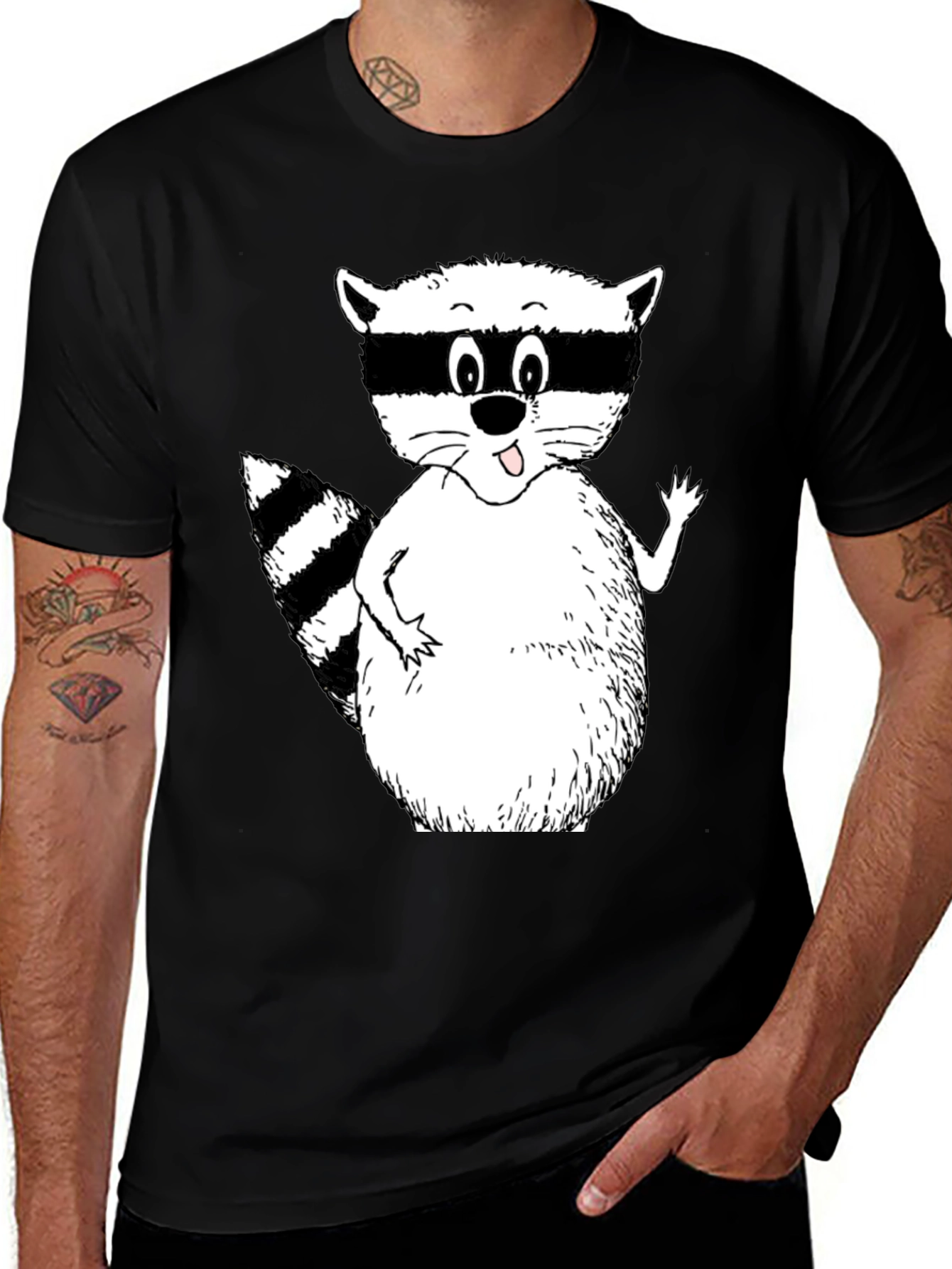 Variant 15 of Cartoon Raccoon Black T-Shirt
