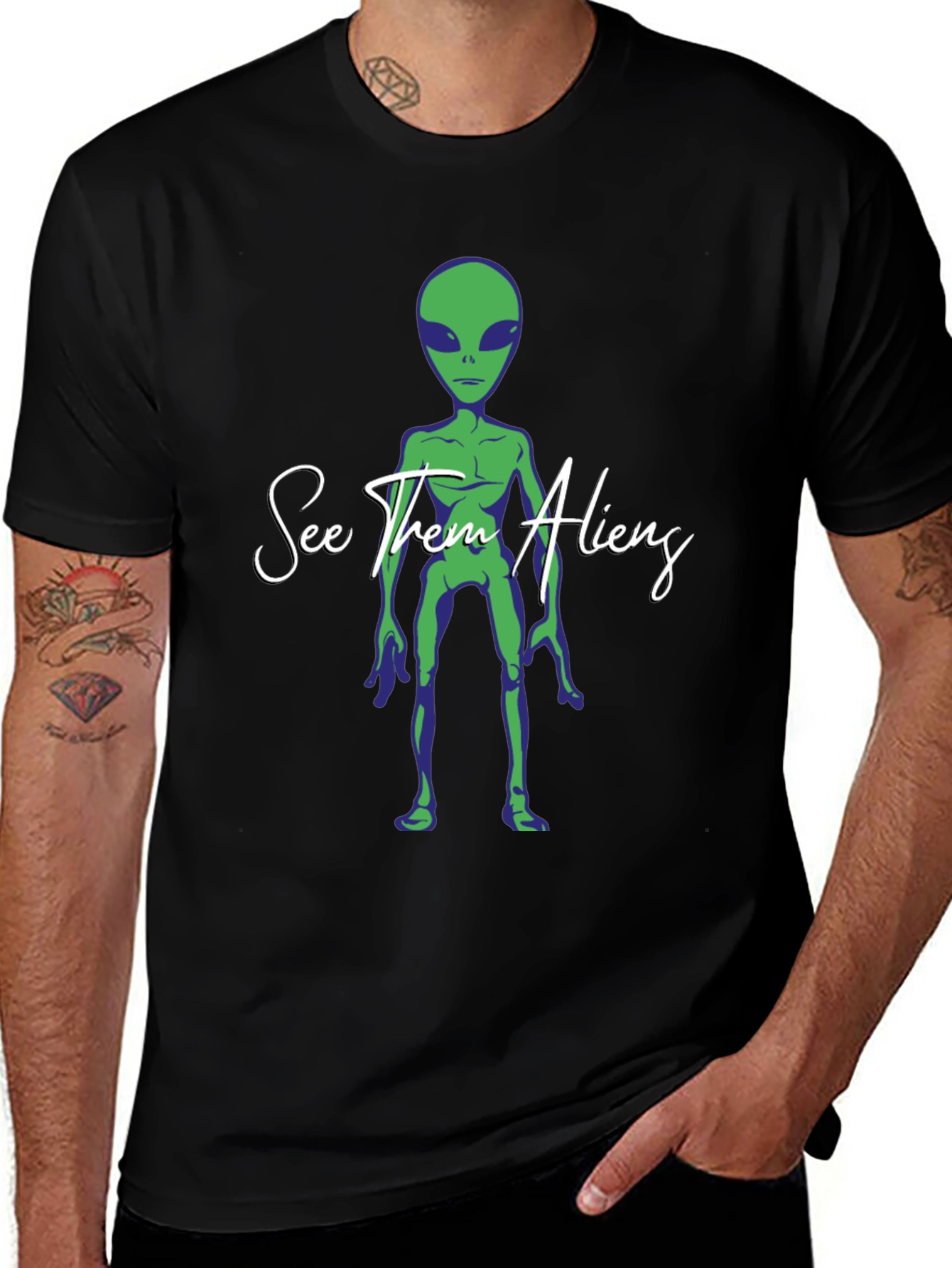 Variant 8 of See Them Aliens Graphic Tee - Black Cotton T-Shirt