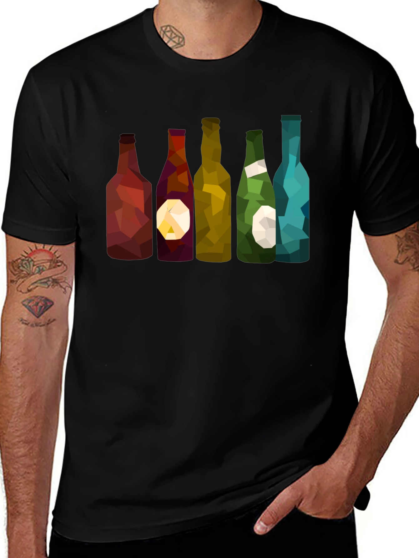 Geometric Wine Bottles Graphic T-Shirt