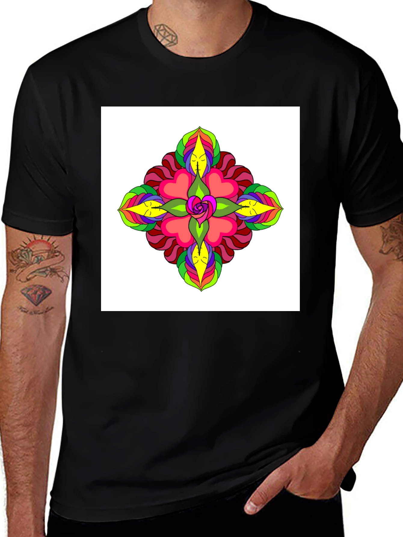 Black Psychedelic Flower Tee - Black Cotton Casual Wear main image