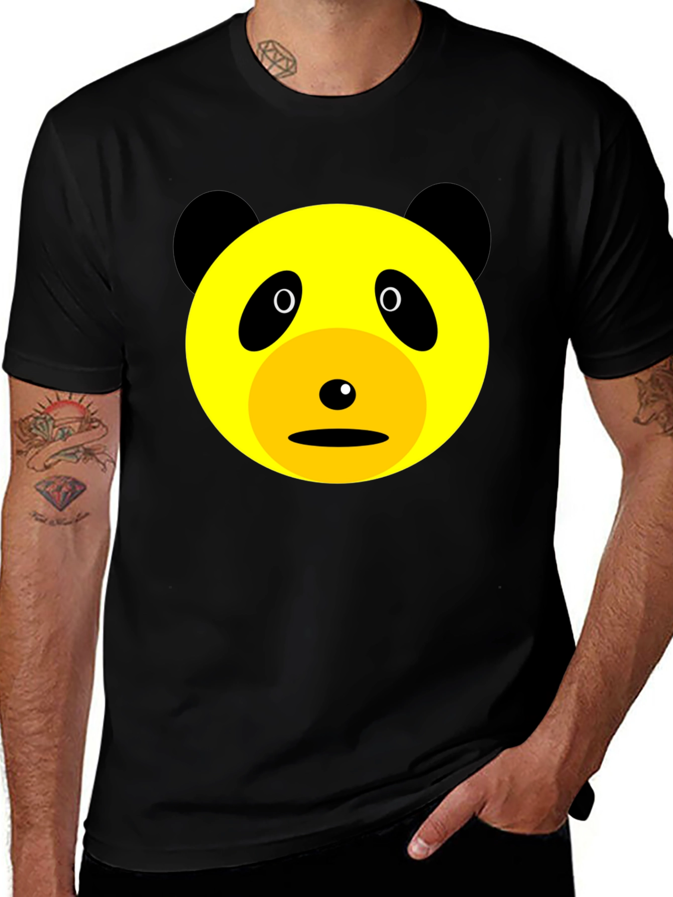 Variant 9 of Yellow Panda Face Black T-Shirt