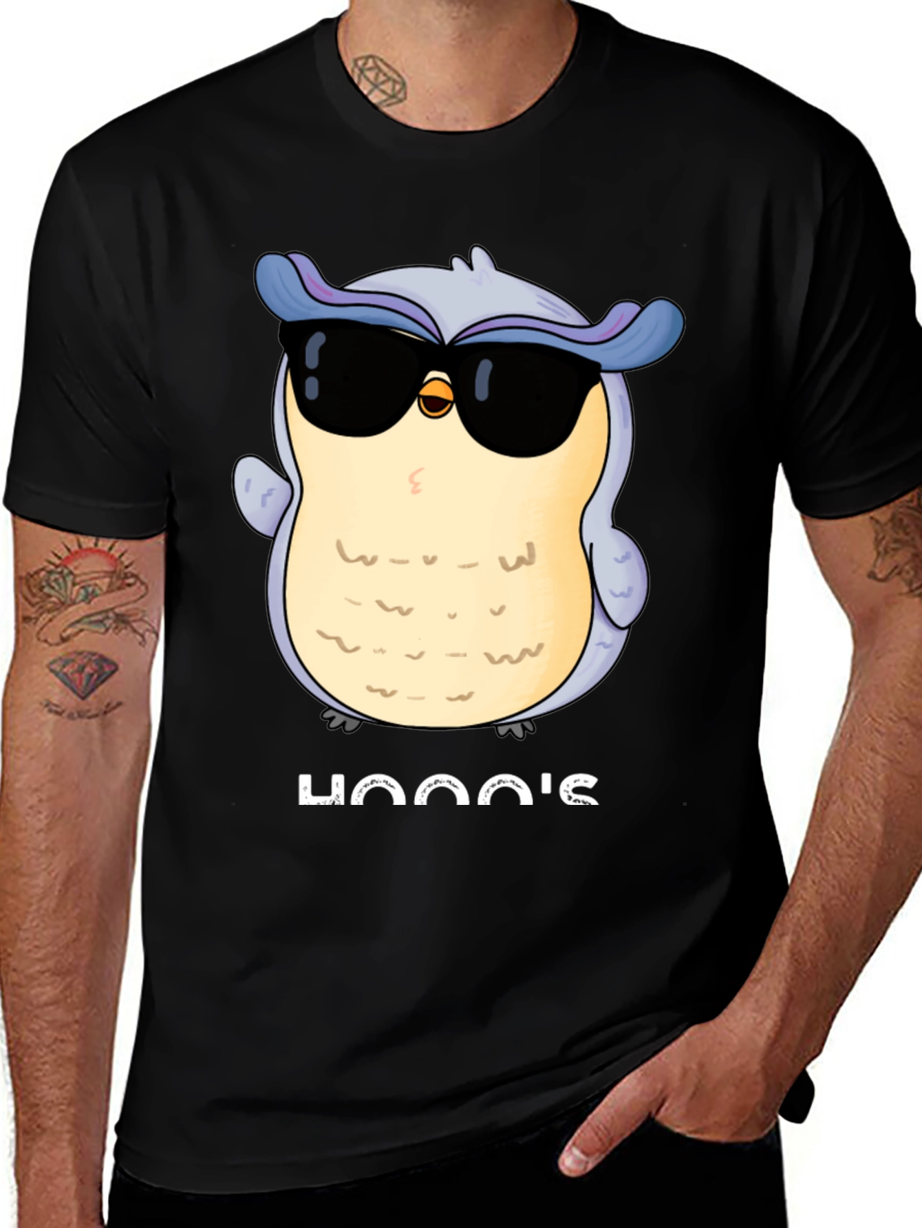 Variant 19 of Cool Owl Graphic Tee - Hooo's There? Black T-Shirt