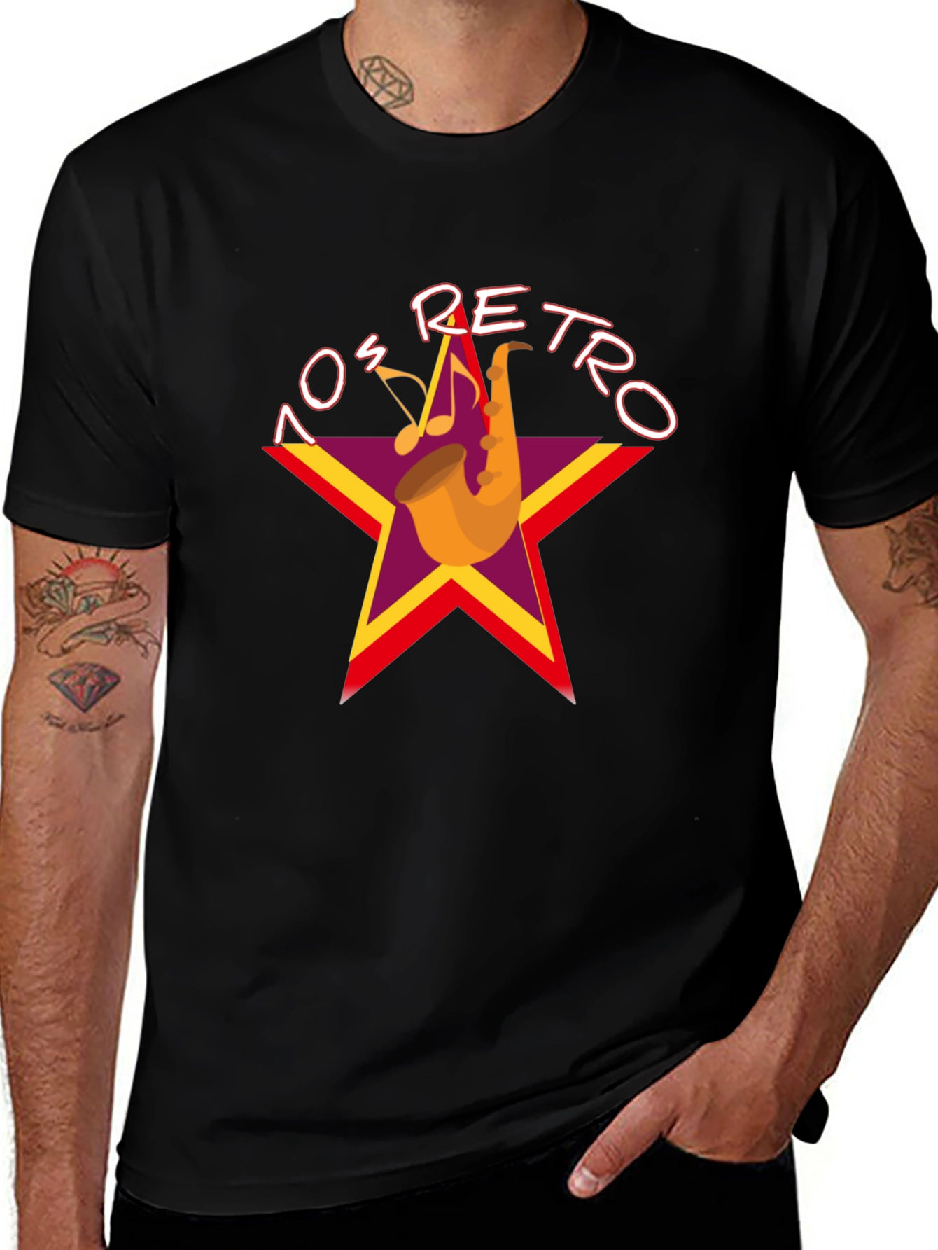 Variant 8 of Retro 70s Music T-Shirt with Saxophone Design