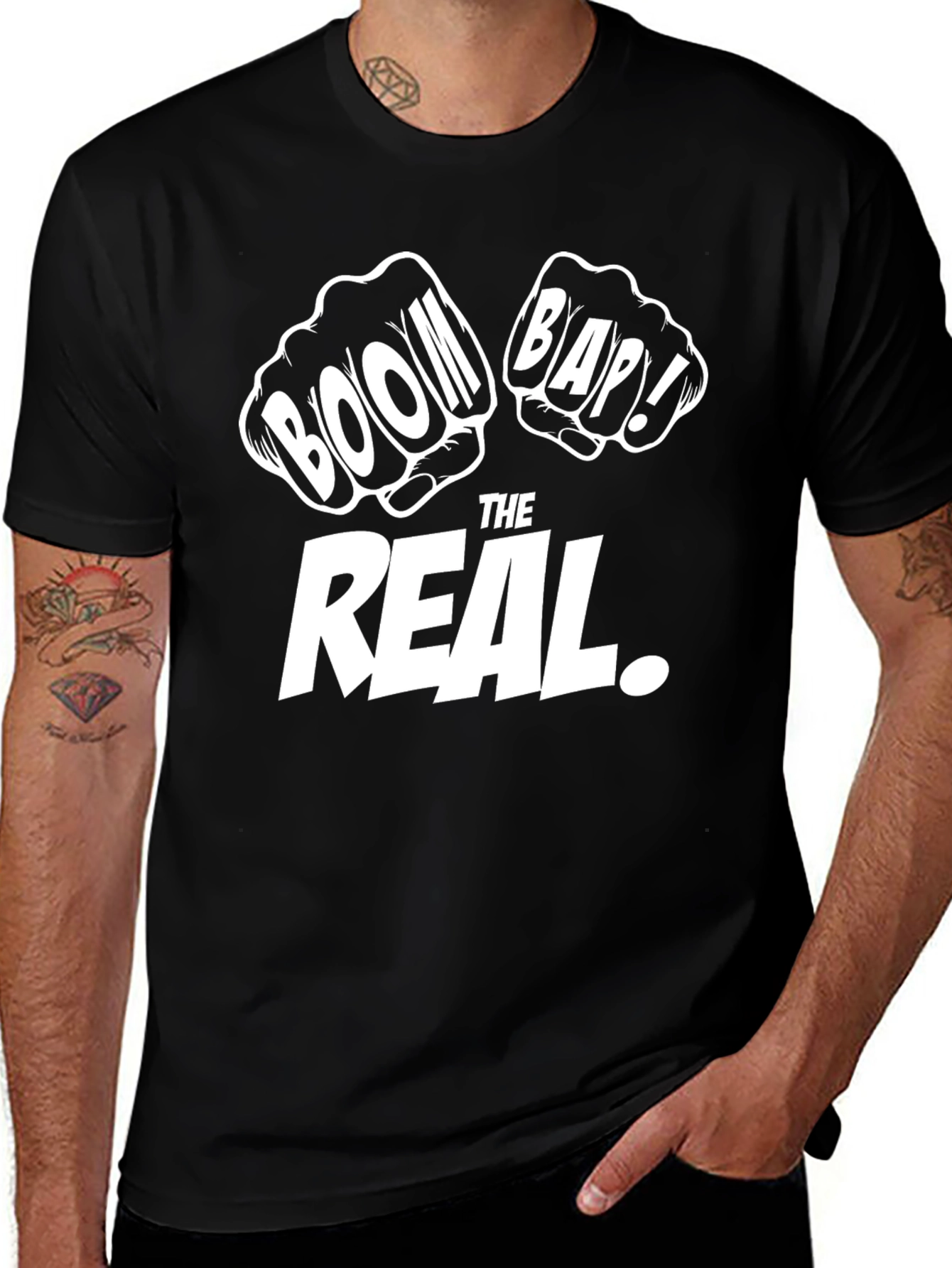 Variant 26 of Boom Bap THE REAL. Black Graphic Tee